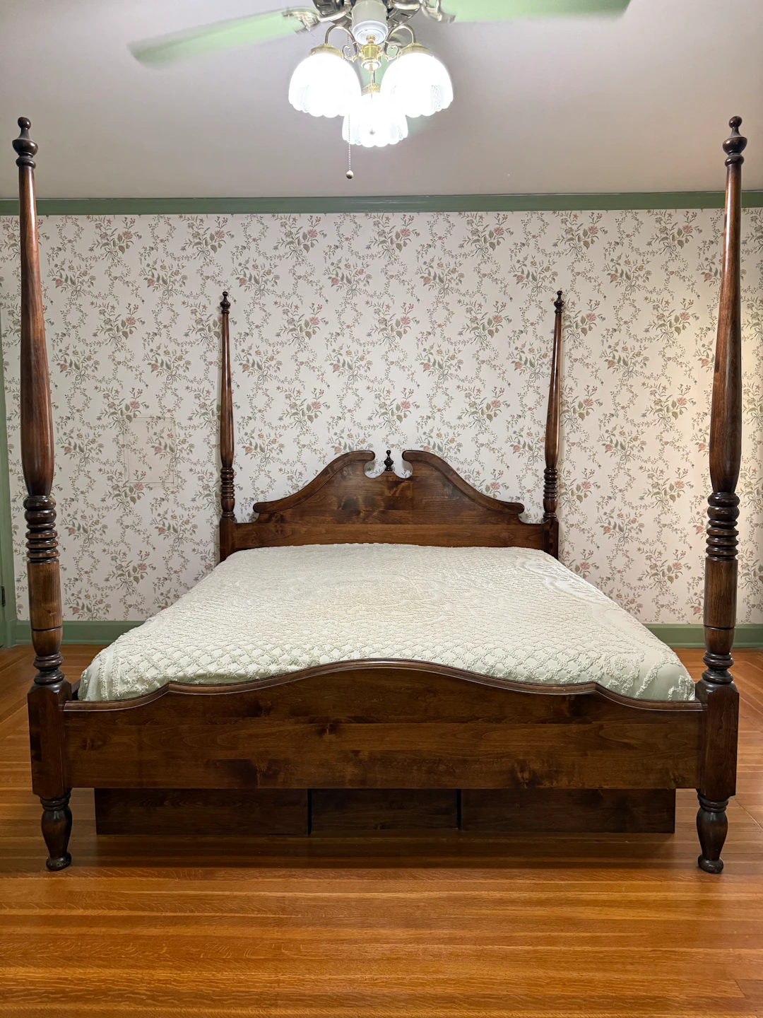 Federal Style Wooden Four-Poster California King Bed Frame with Storage