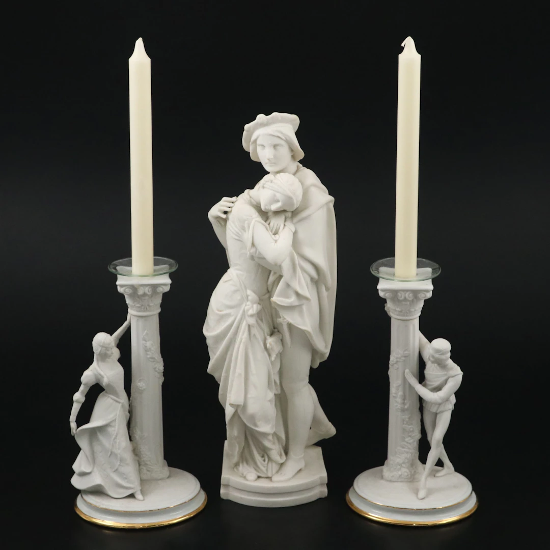 The Franklin Mint "Romeo and Juliet" Candlesticks with Minton Figurine