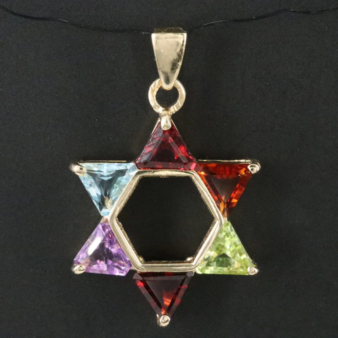 14K Amethyst, Peridot, and Garnet Star of David Pendant