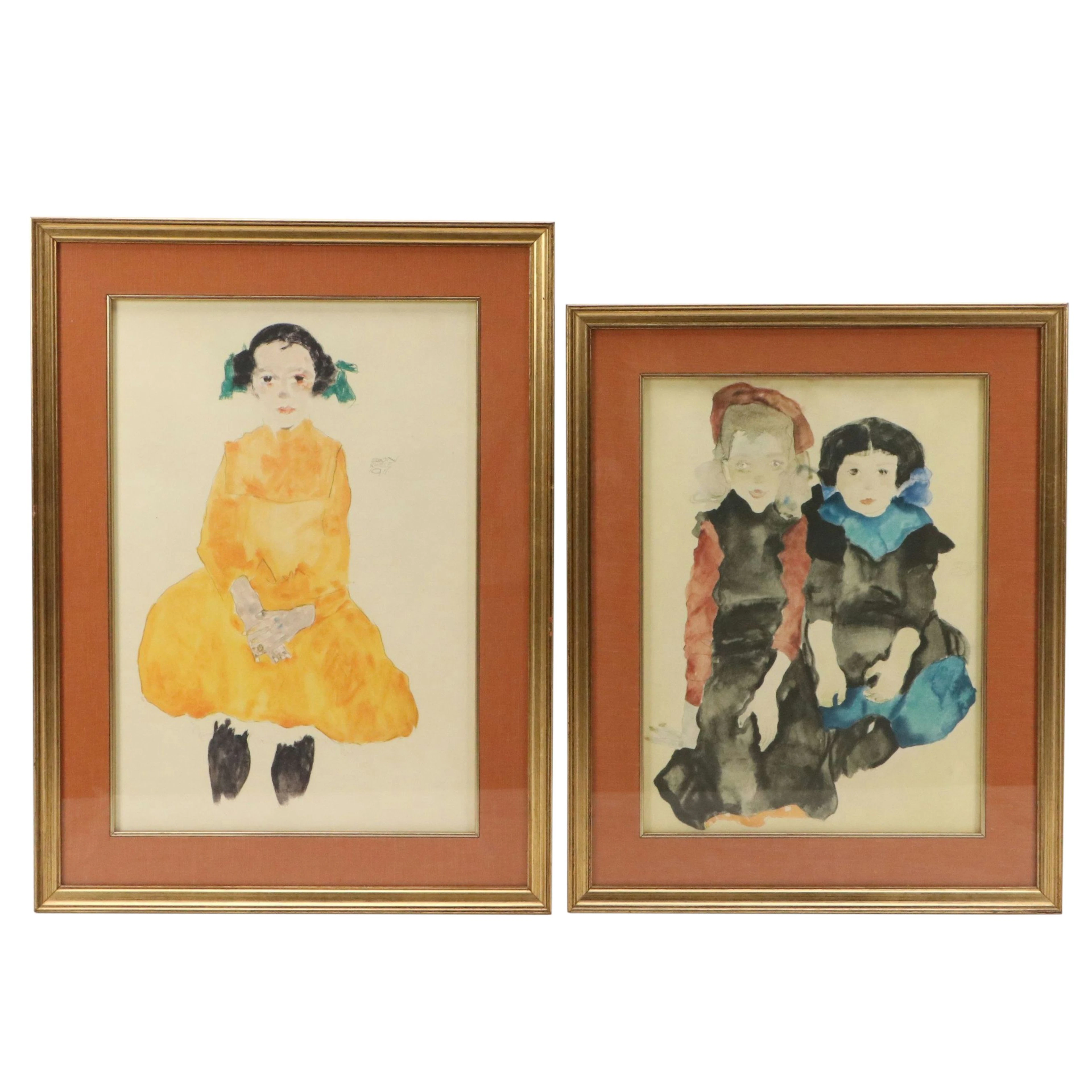 After Egon Schiele Lithographs of Young Girls
