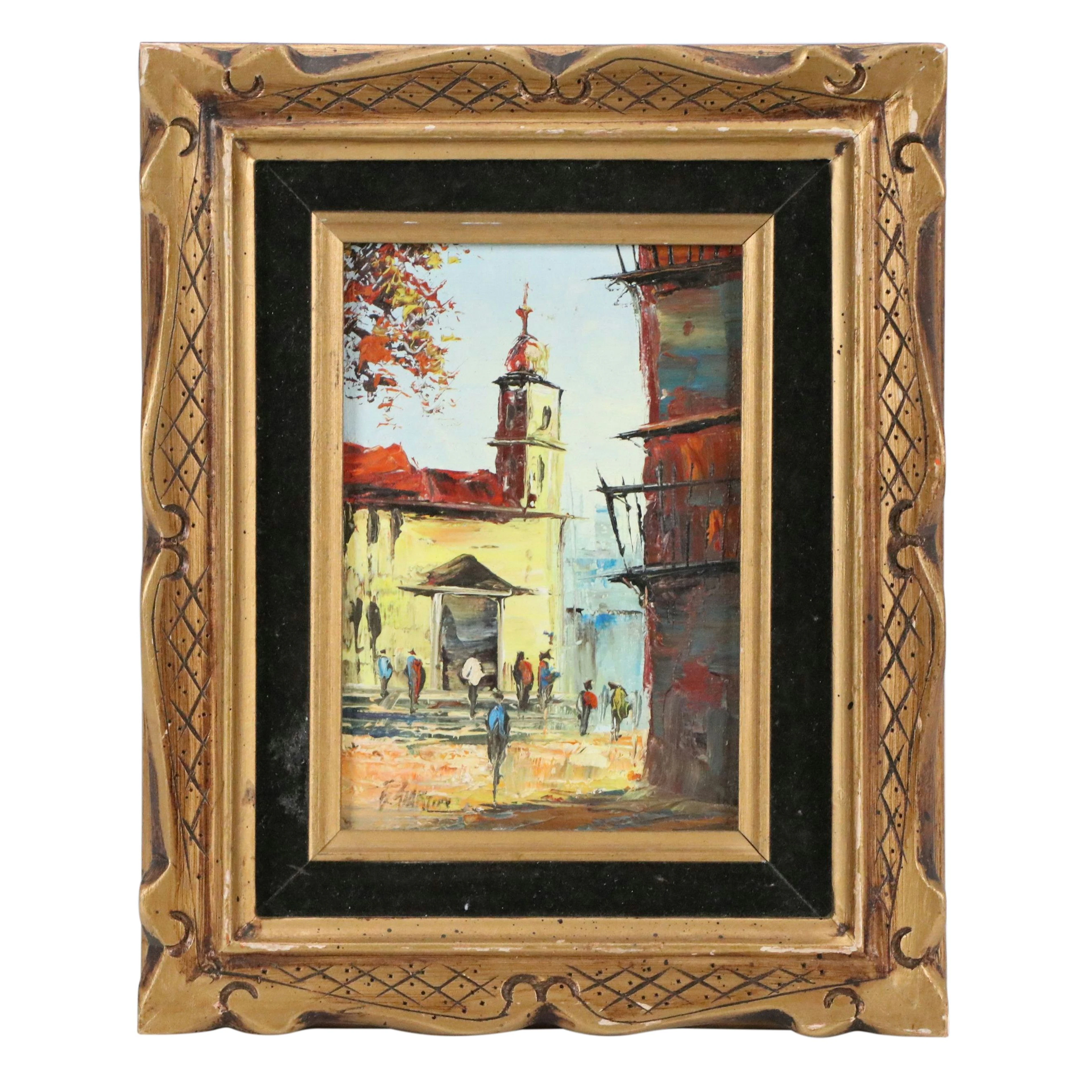 Impressionist Style Street Scene Oil Painting, Mid to Late 20th century