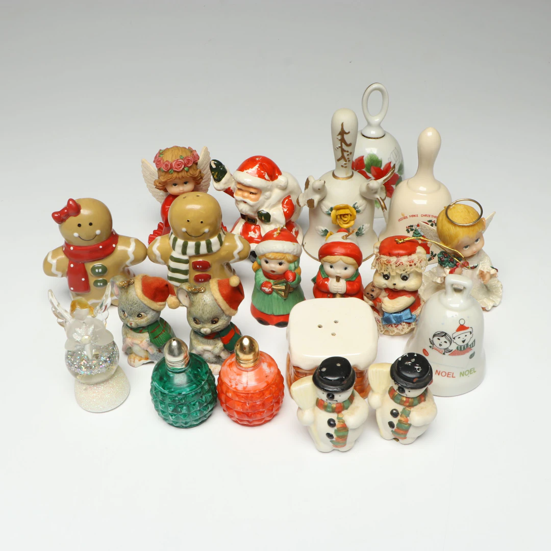 Novelty Ceramic Salt and Pepper Shakers with Other Christmas Decor