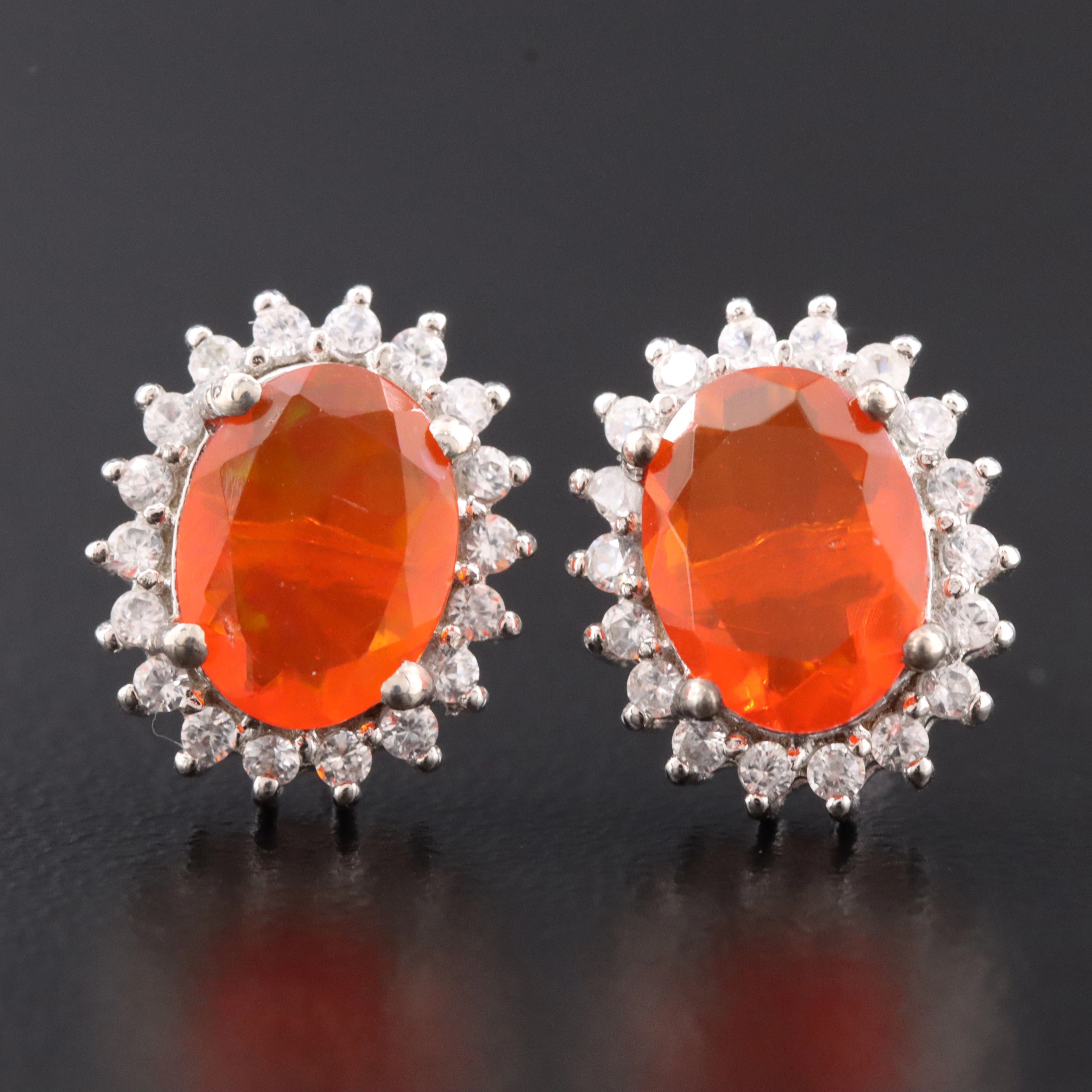 Sterling Opal and White Topaz Earrings