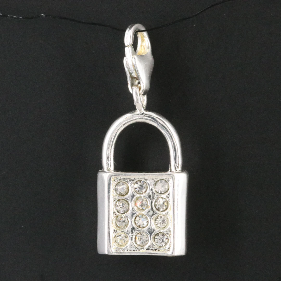 Sterling Rhinestone Padlock Pendant Charm