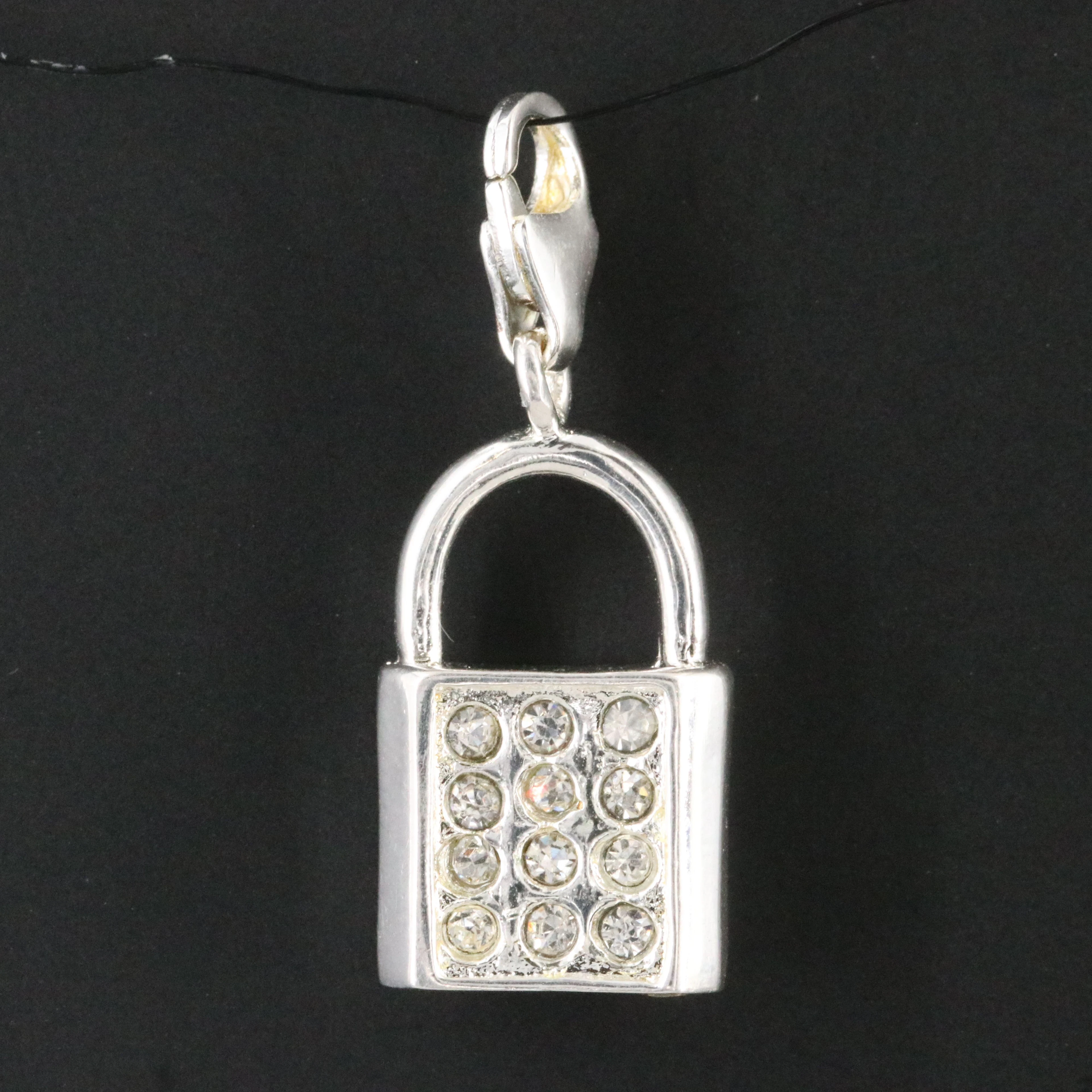 Sterling Rhinestone Padlock Pendant Charm