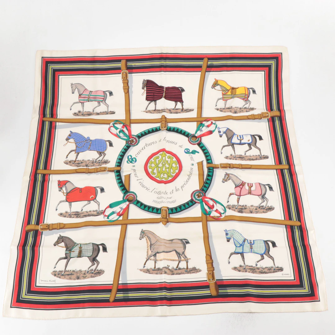 Hermès "Couvertures et Tenues de Jour" Scarf 90 in Silk Twill with Box