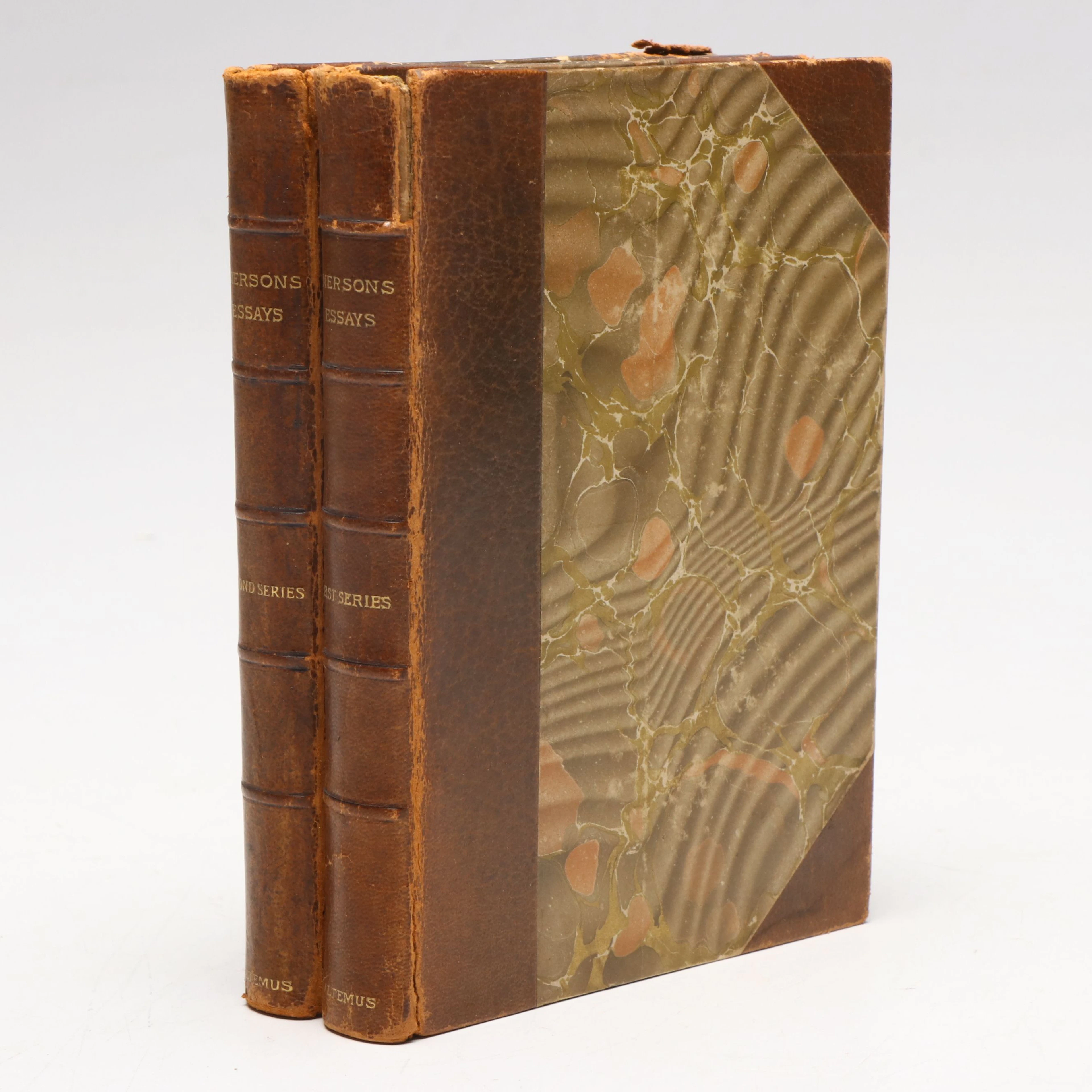 Leather Bound "Essays" Two-Volume Set by Ralph Waldo Emerson, 1892