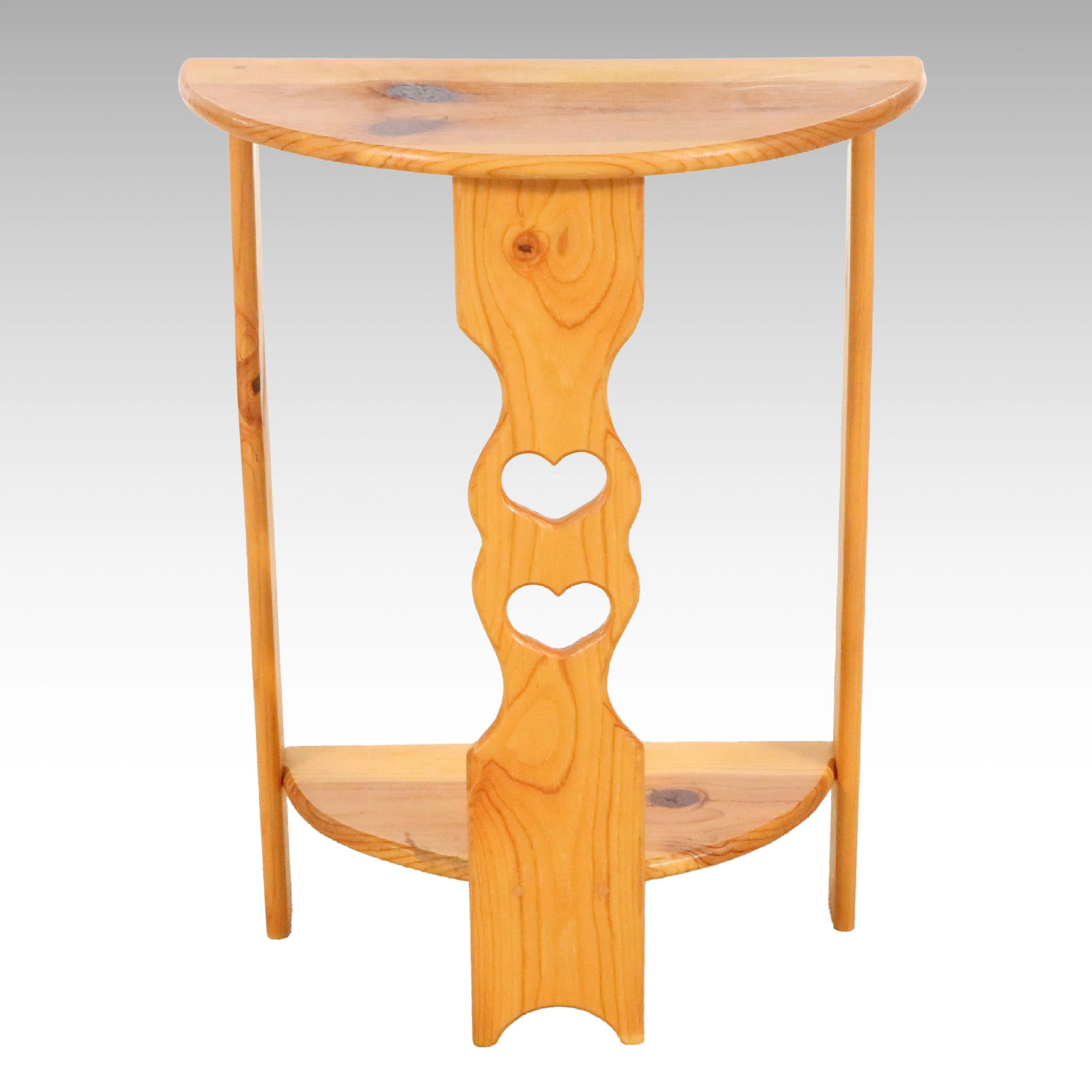 Demilune Hardwood Table with Heart Cutouts, Late 20th Century