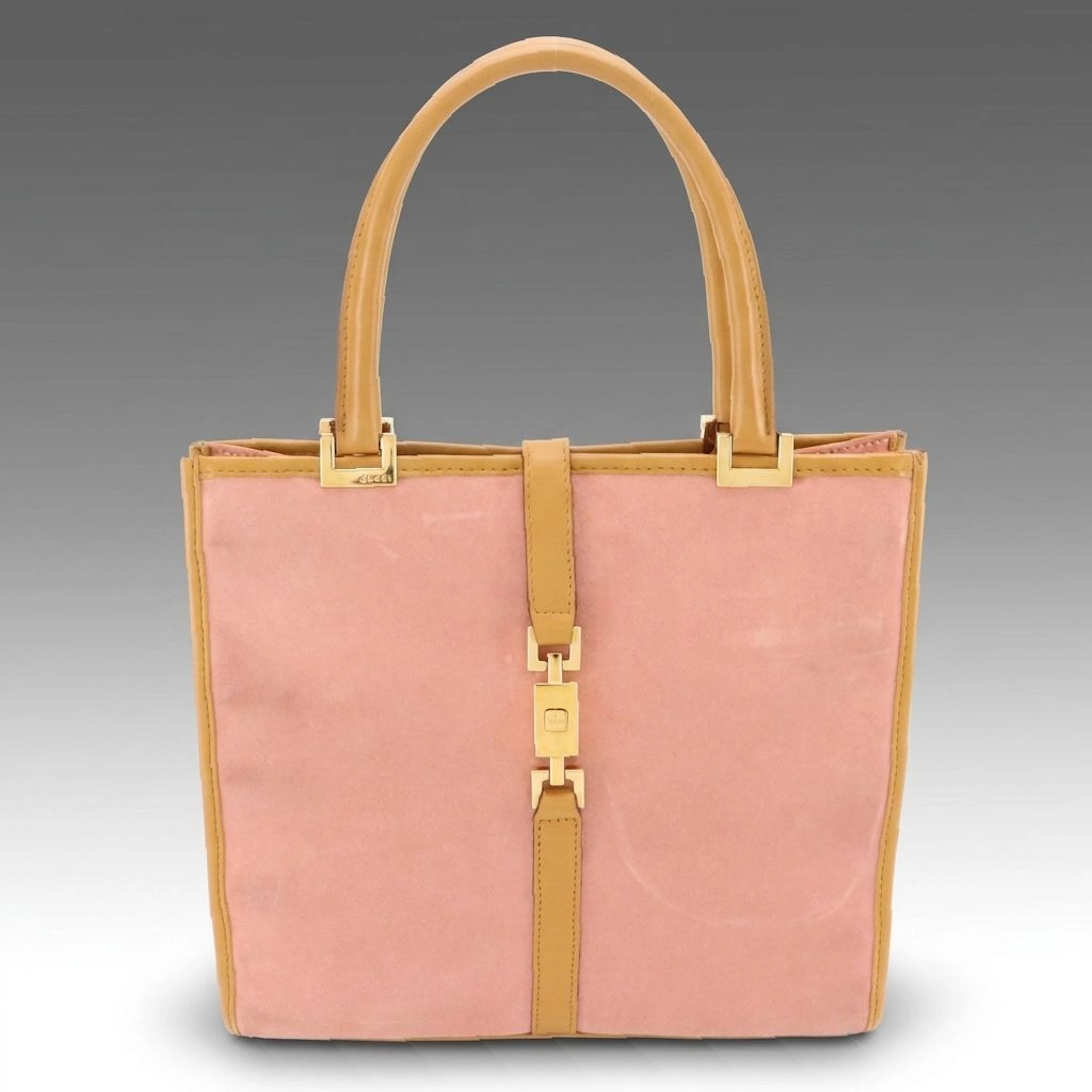Gucci Jackie Tote Bag in Light Pink Suede and Brown Leather