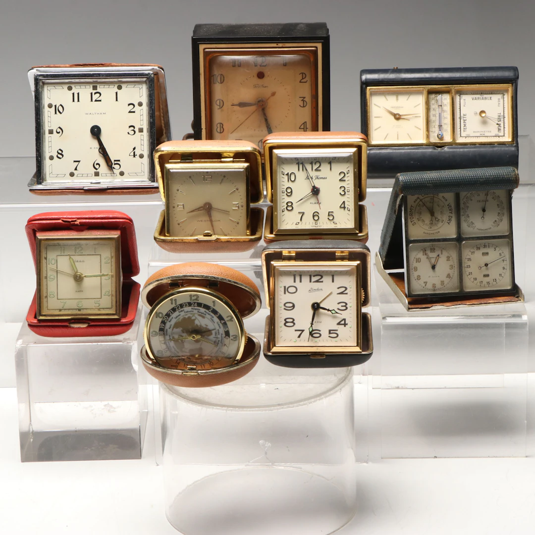 Westclox, Waltham, Linden with Other Travel Clocks, Early to Mid-20th Century