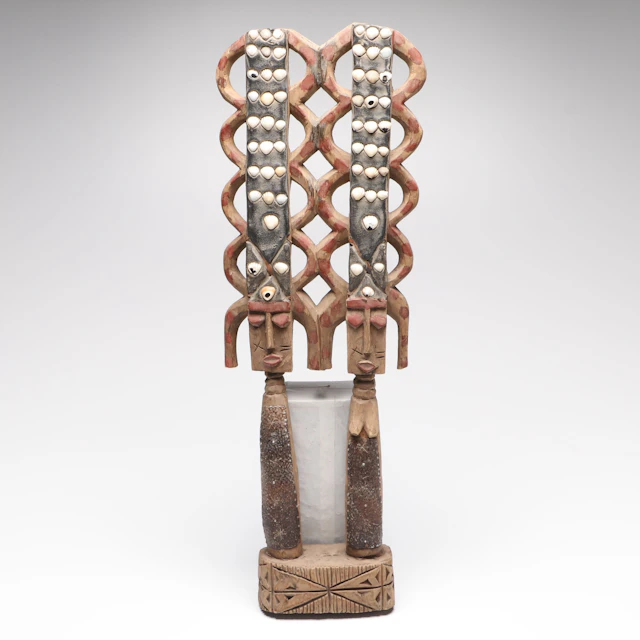 West or Central African Hand-Carved and Shell-Embellished Figure