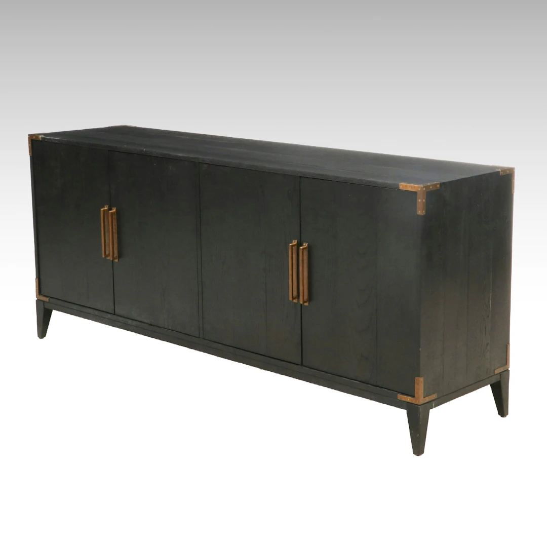 Contemporary Black Finish Four-Door Sideboard Credenza, 21st Century
