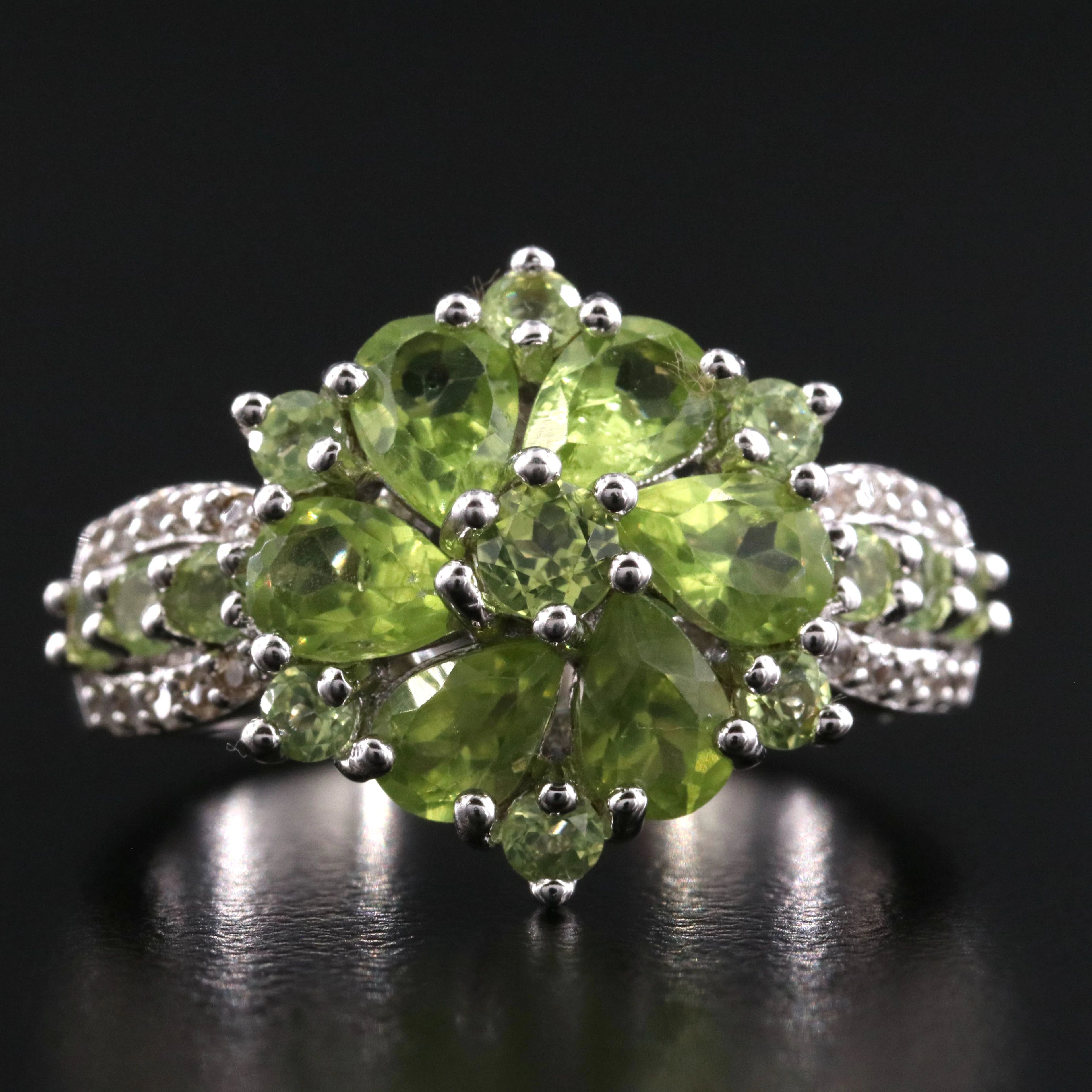 Sterling Peridot and White Zircon Ring