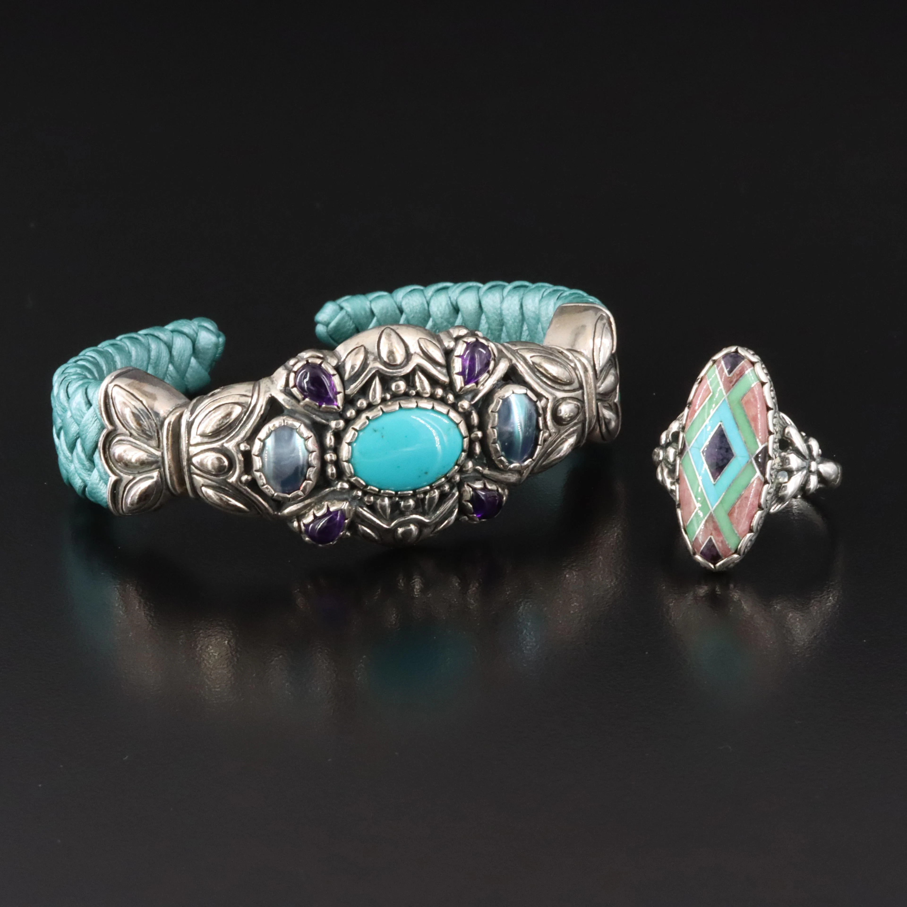 Carolyn Pollack For Relios Sterling Cuff and Ring Including Amethyst