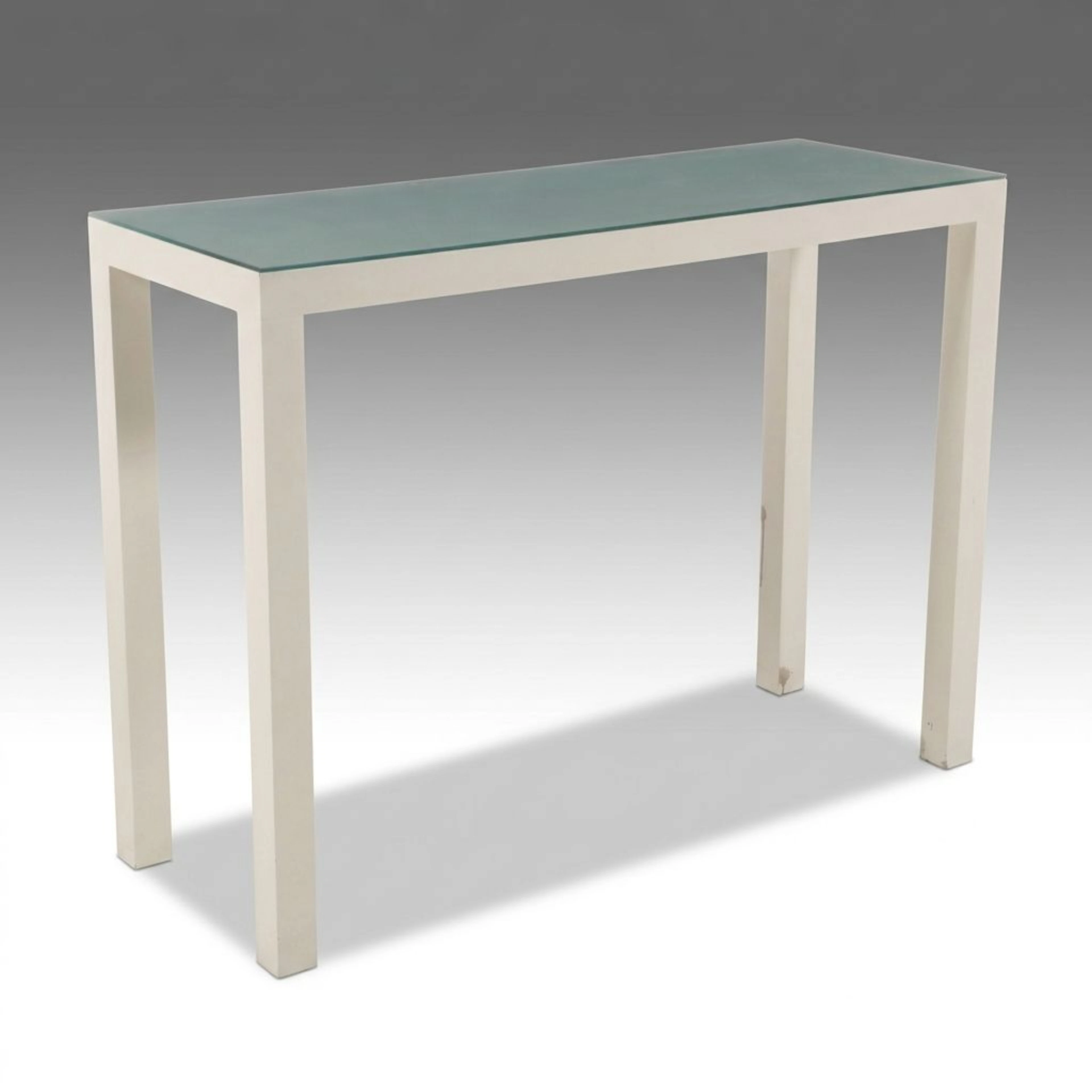 Contemporary Minimalist Off-White Console Table with Glass Insert Top