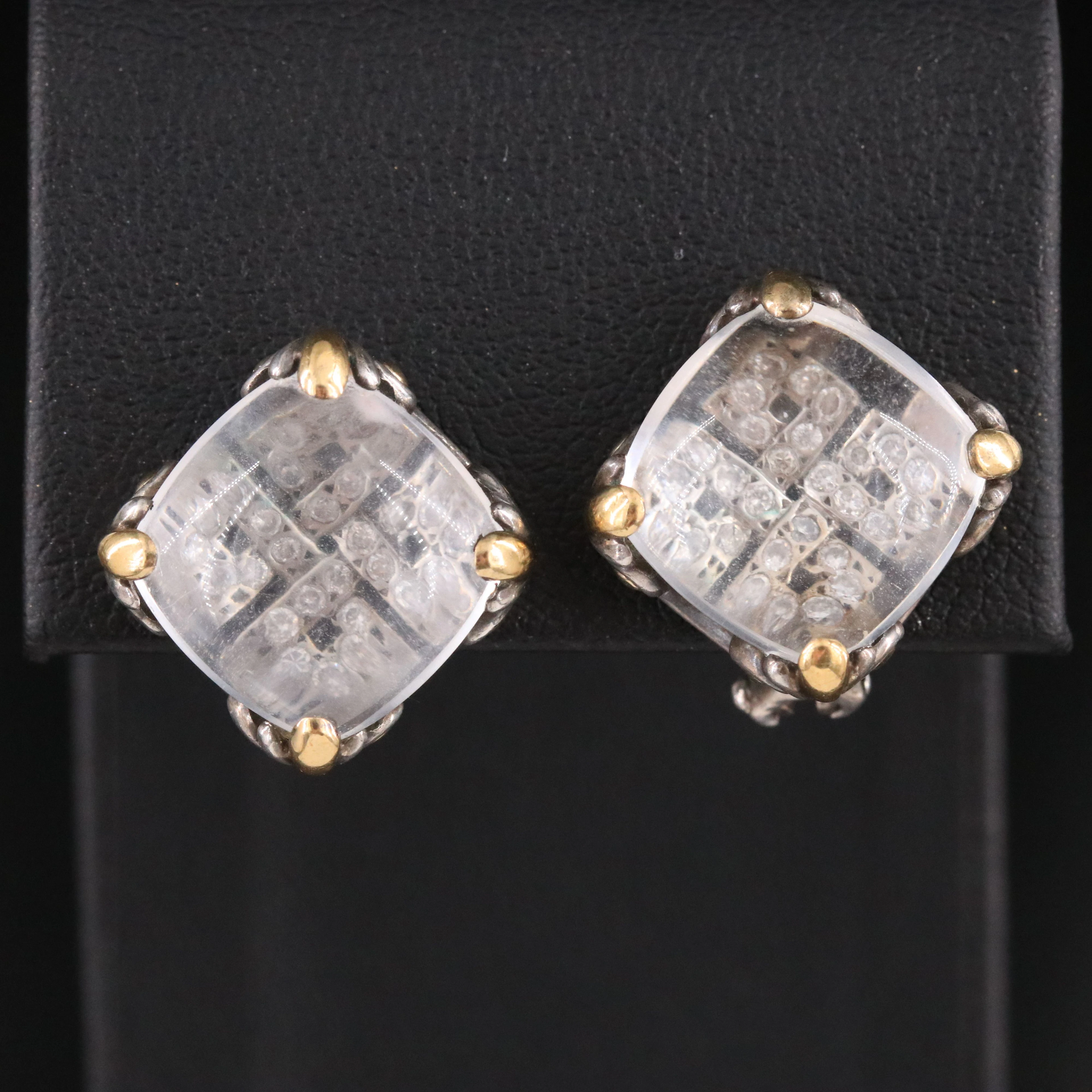 John Hardy Batu Lens Sterling Rock Crystal and Diamond Endless Knot Earrings