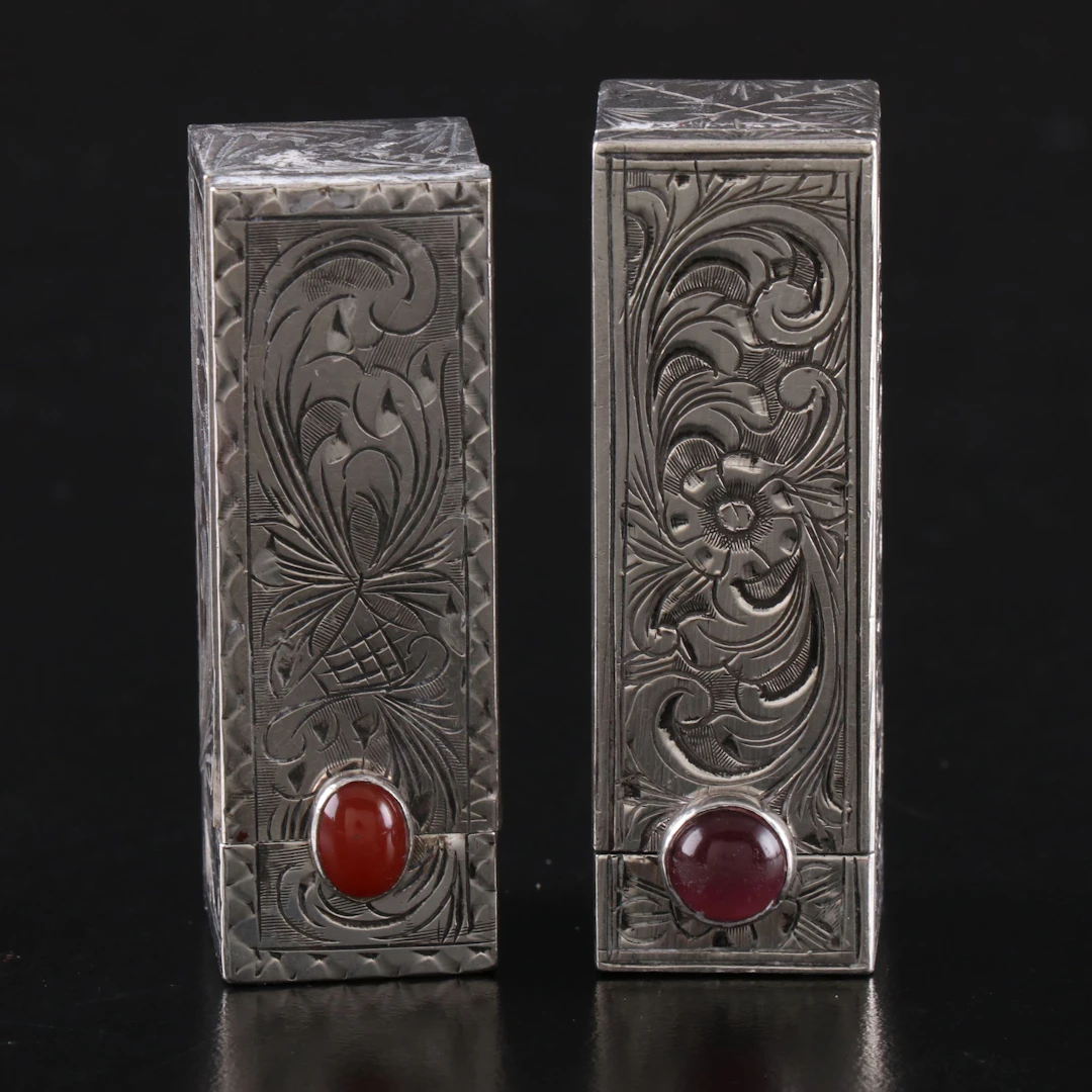 Italian Egraved 800 Silver Mirrored Lipstick Holders