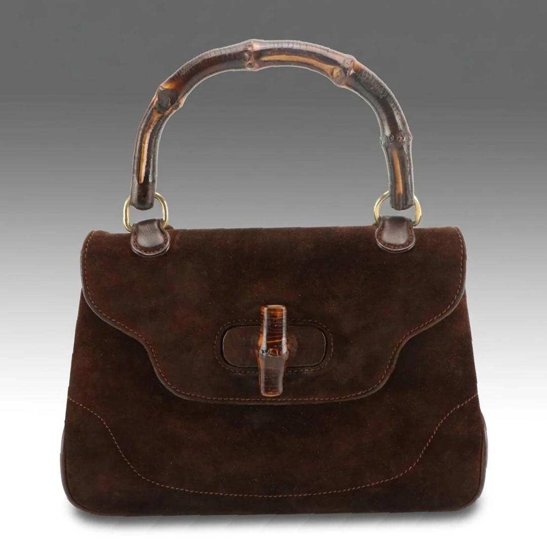 Vintage Gucci Bamboo Bag in Brown Nubuck Leather