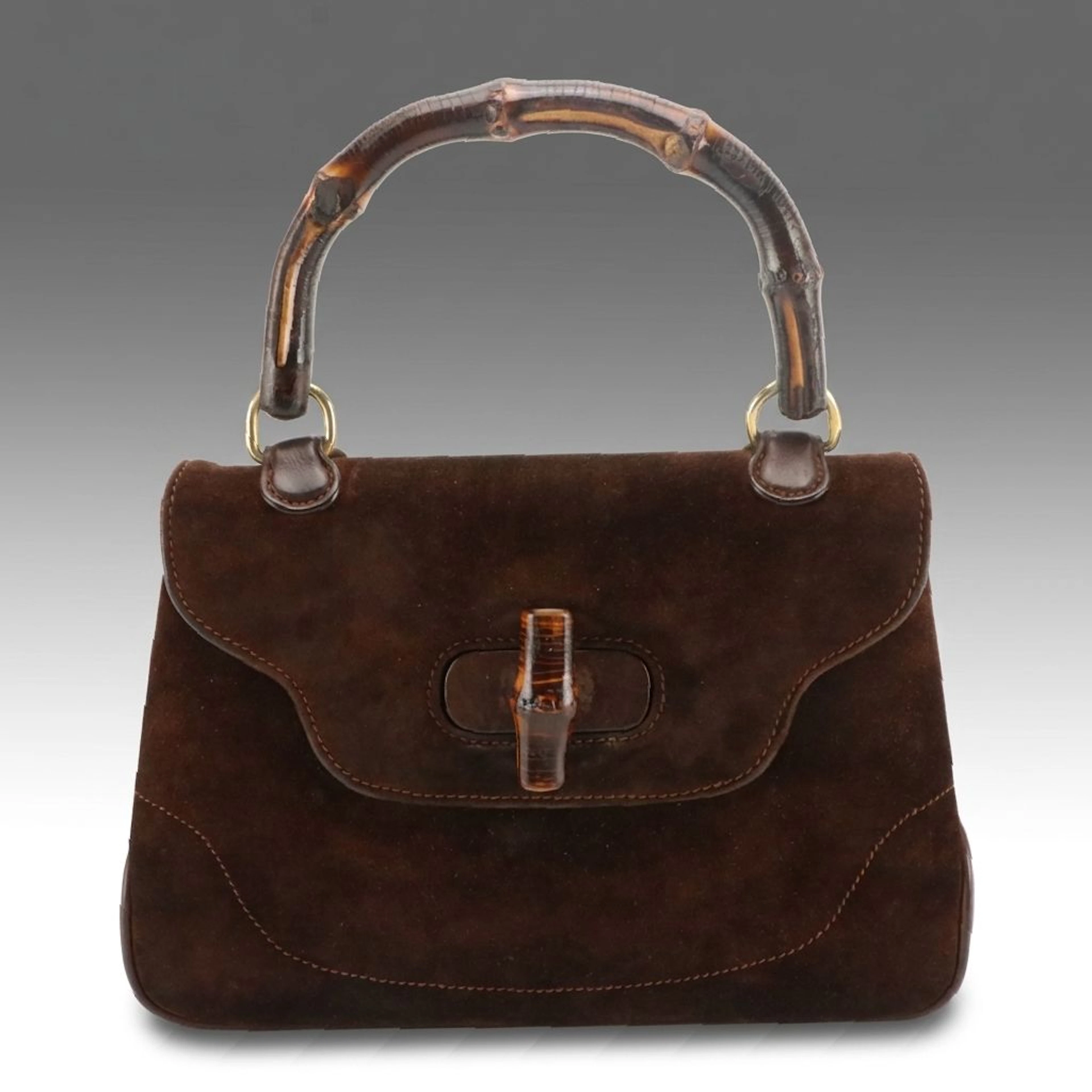Vintage Gucci Bamboo Bag in Brown Nubuck Leather