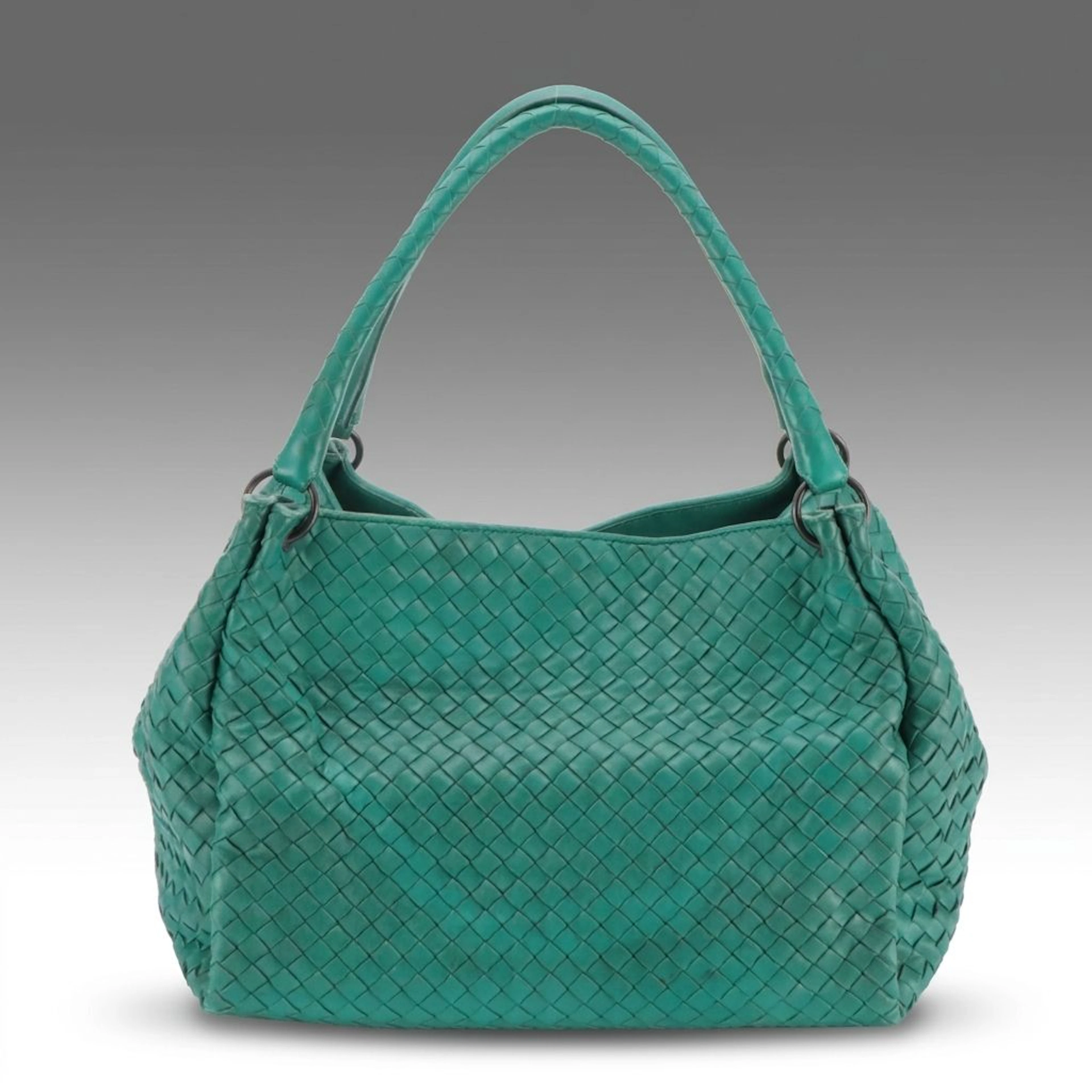 Bottega Veneta Parachute Tote Bag in Green/Blue Intrecciato Nappa Leather