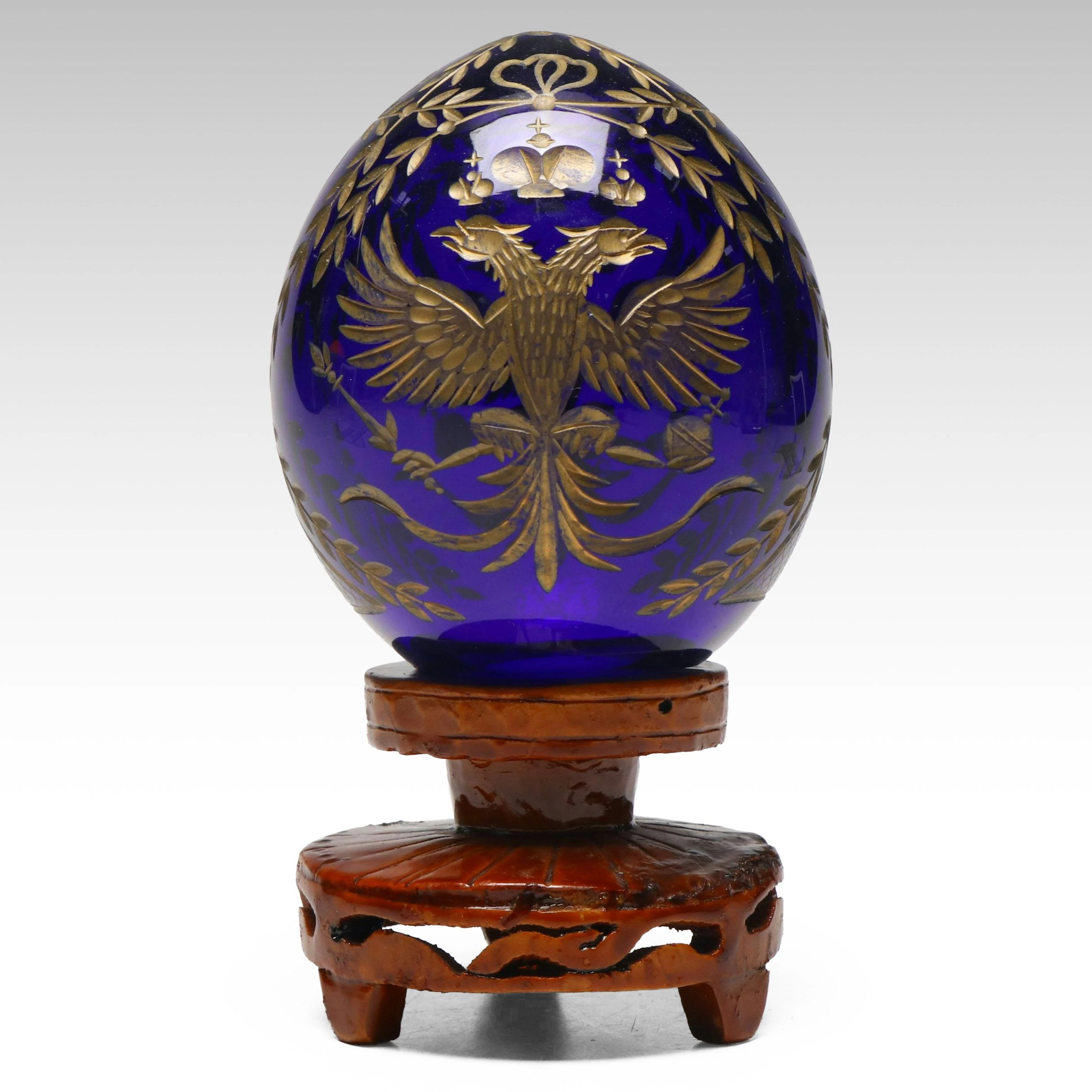 Handcrafted Russian Cut Glass Fabergé Egg with Stand