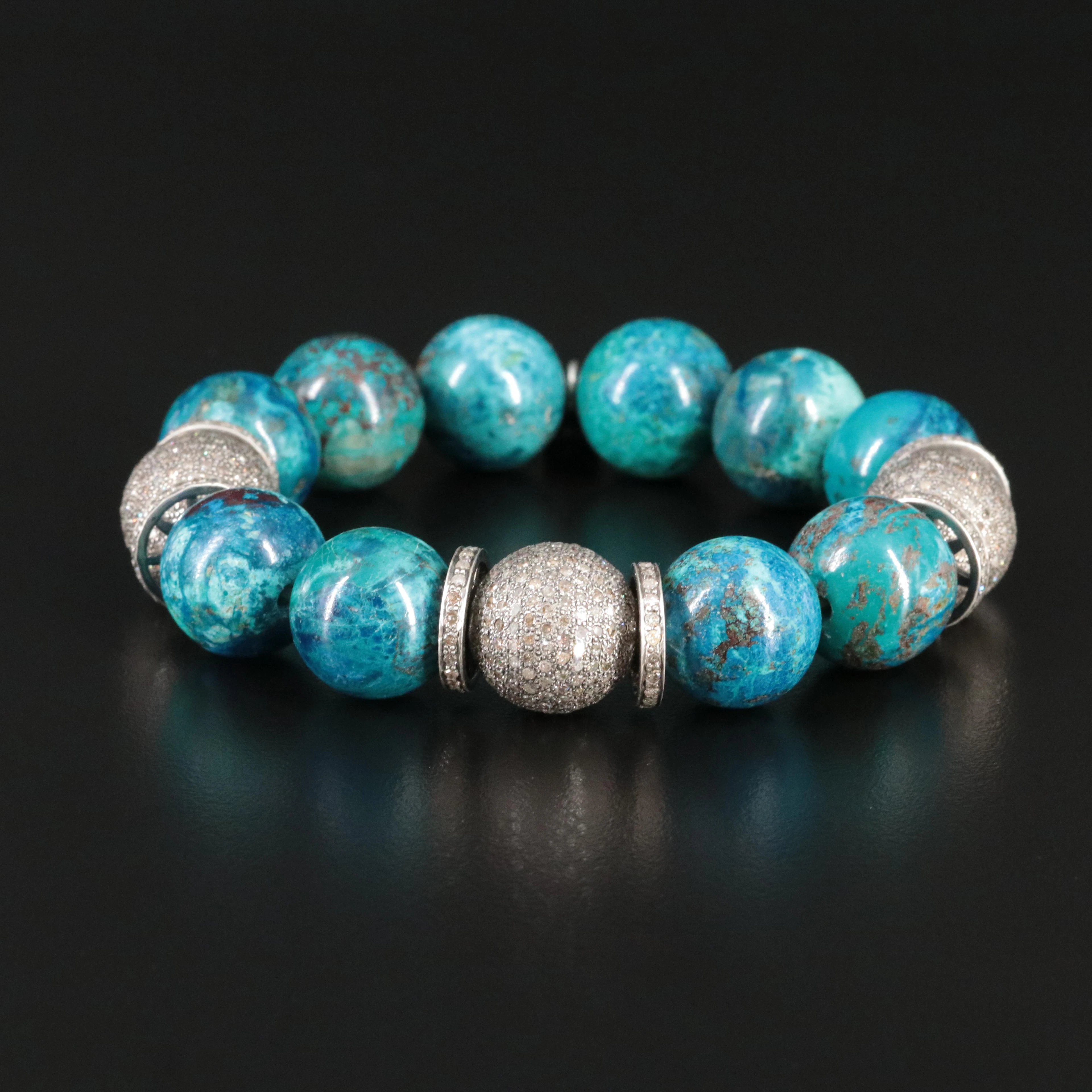 Sheryl Lowe Sterling Chrysocolla and Diamond Bracelet