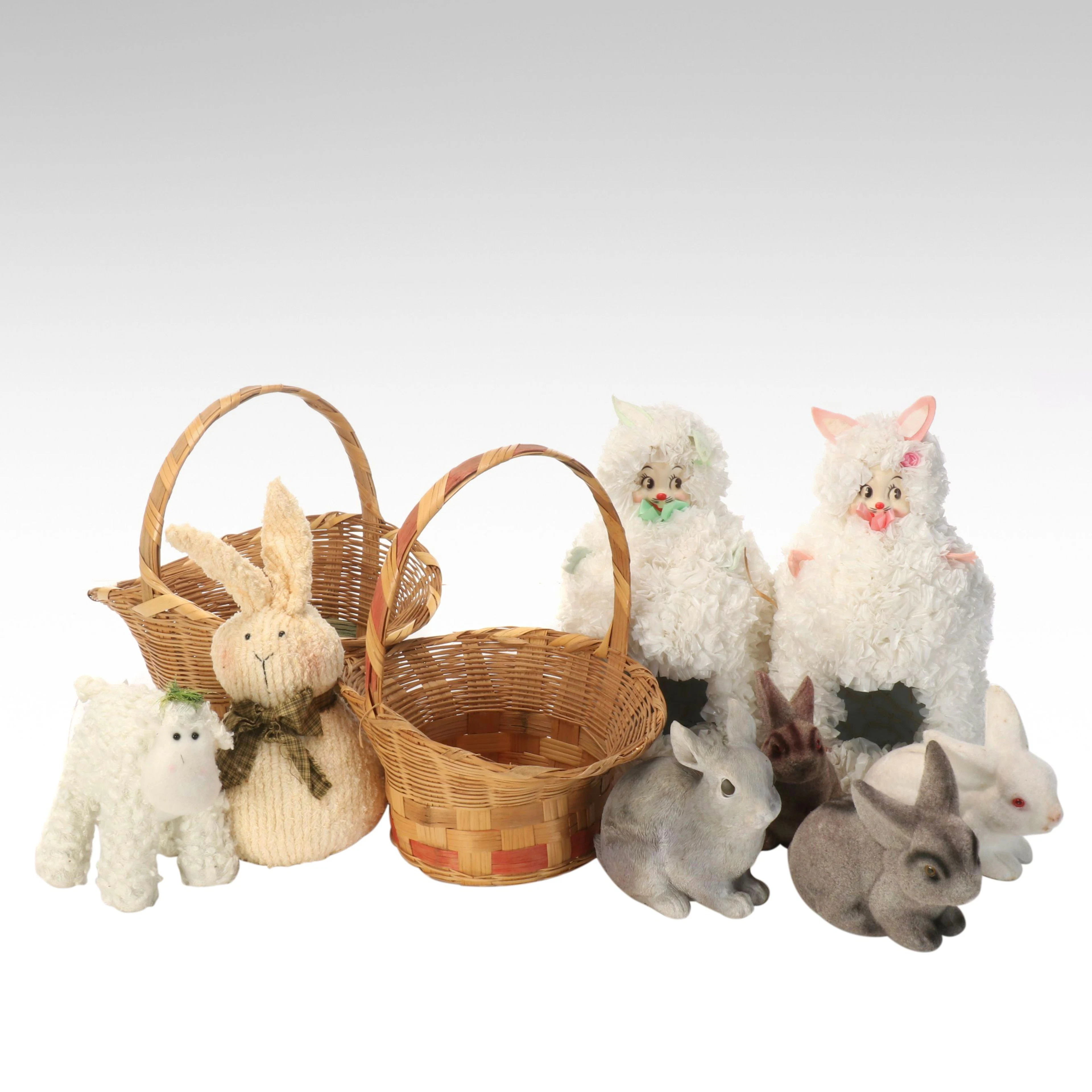 Rustic Crocheted Rabbit with Wicker Baskets and Other Easter Décor