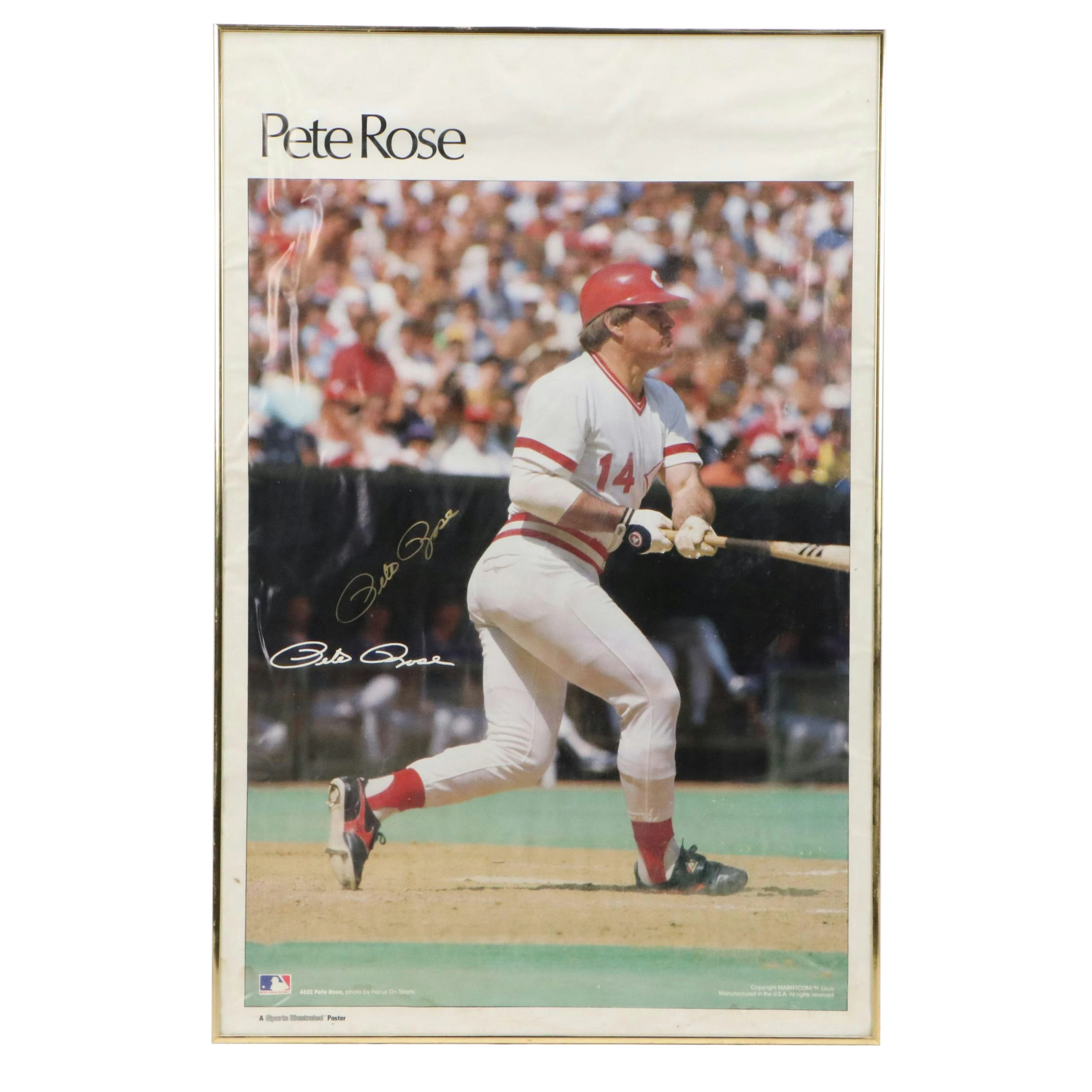 Pete Rose Signed Framed Cincinnati Reds Baseball Poster