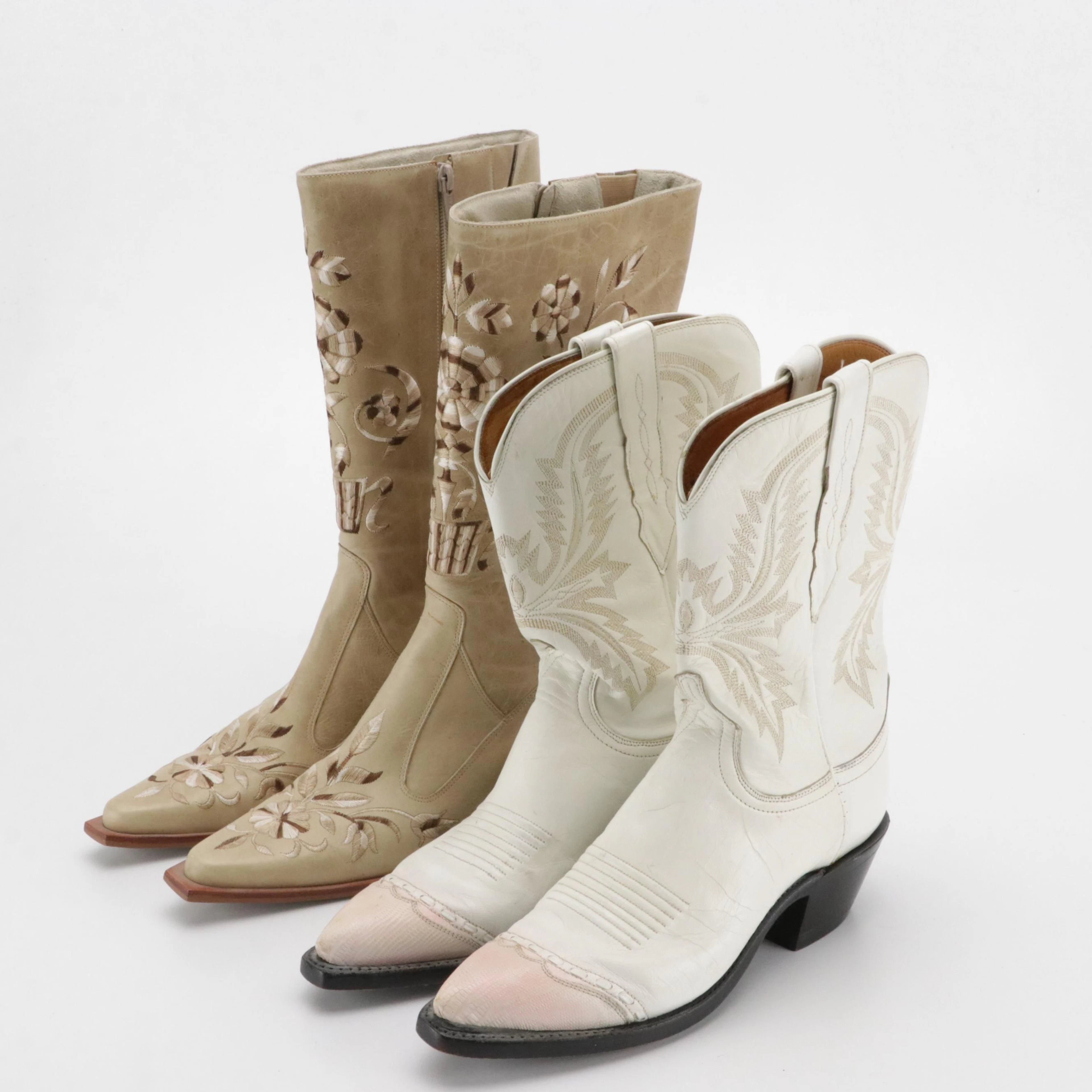 Lucchese White Leather Cowgirl Boots & Matisse Embroidered Leather