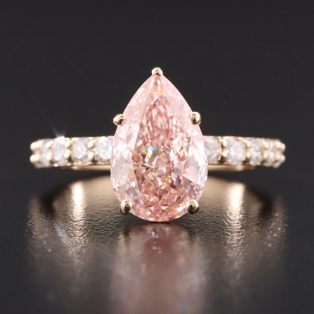 14K 3.59 CTW Lab Grown Diamond Ring with Fancy Intense Pink Center & IGI Report