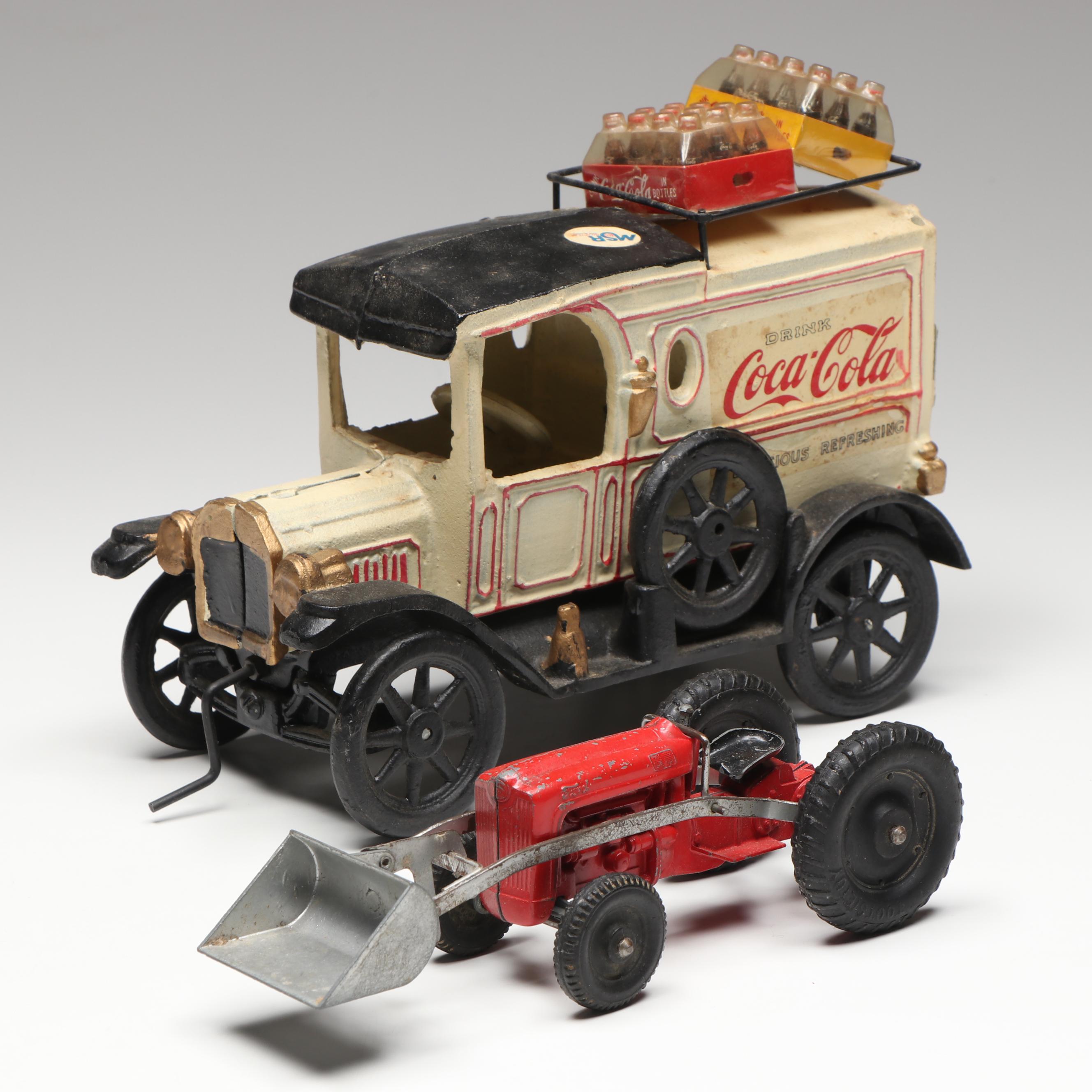 Vintage MSR Imports "CocaCola" Metal Truck with Metal Tractor Toy