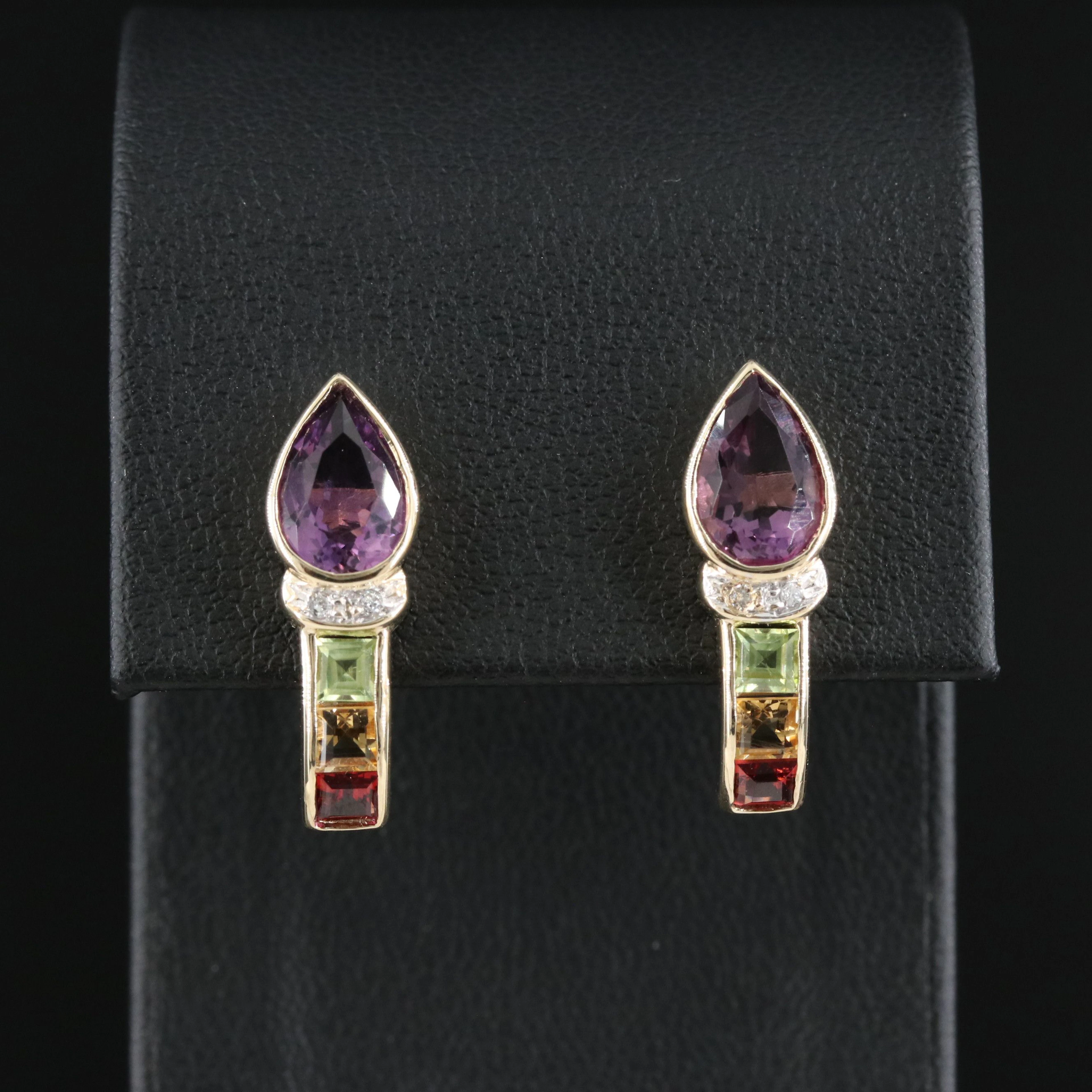 14K Amethyst, Garnet, Peridot, and Citrine Drop Earrings