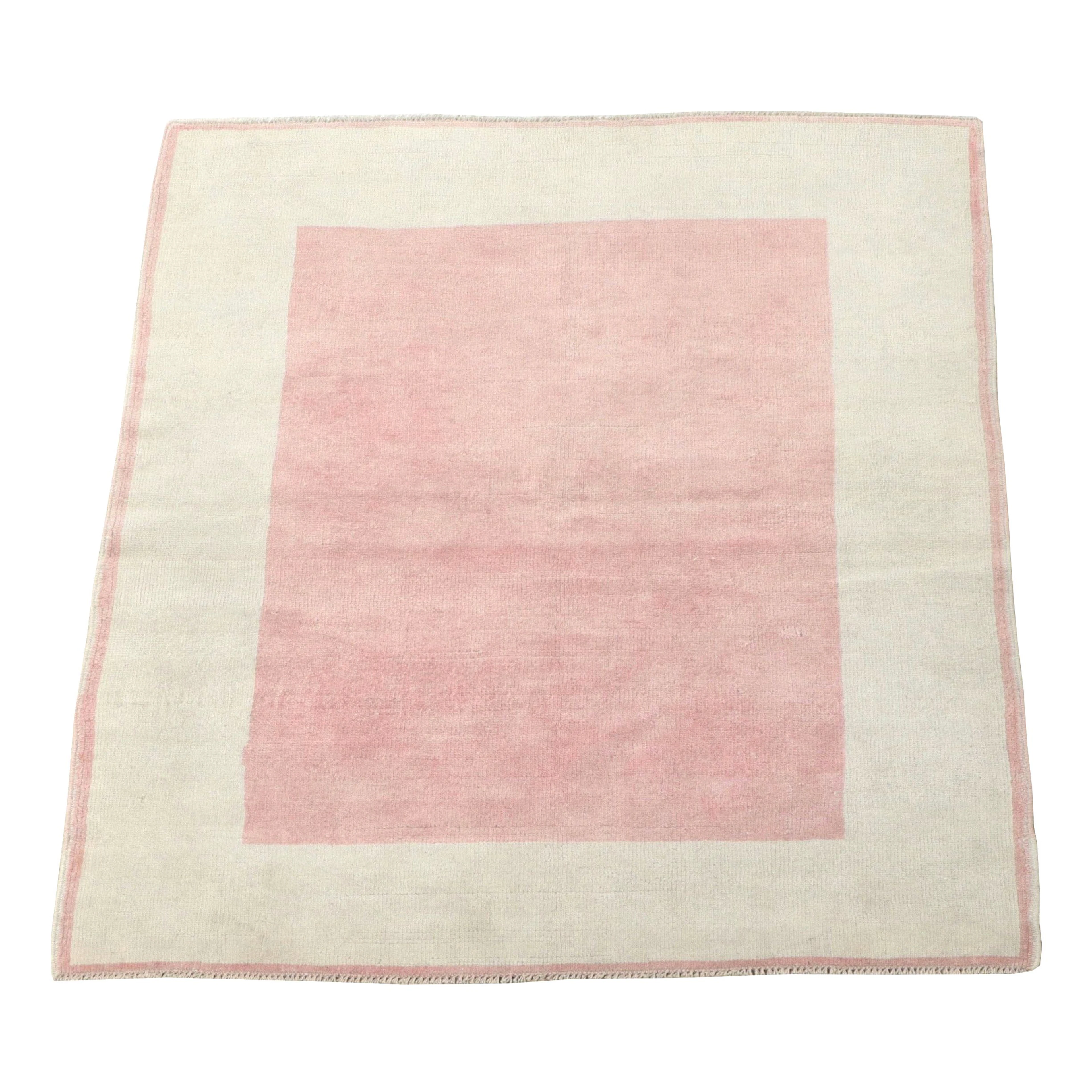 4'3 x 5'1 Hand-Knotted Turkish Minimalist Area Rug