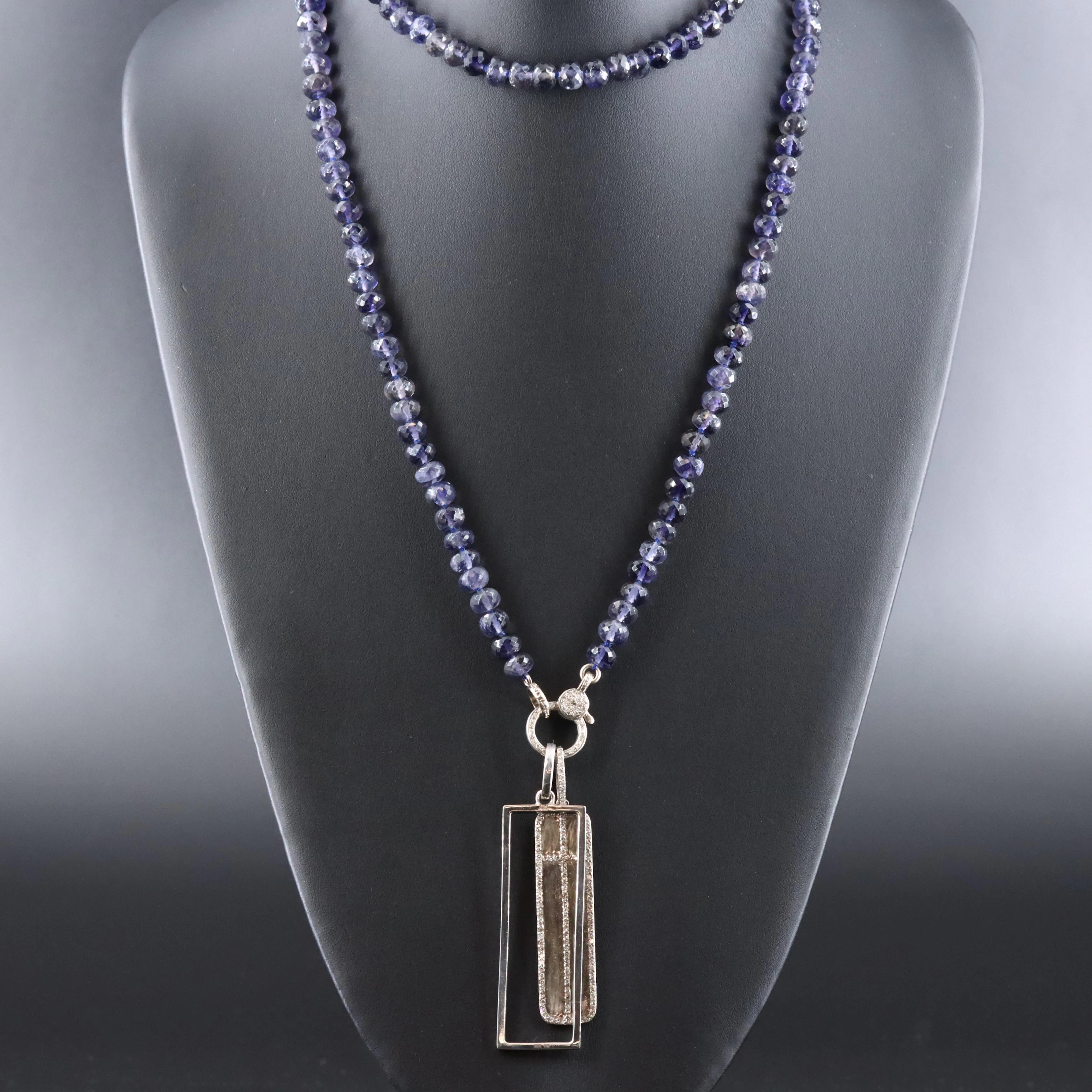 Sheryl Lowe Iolite Necklace with Cross and Rectangular Pendants with Diamonds