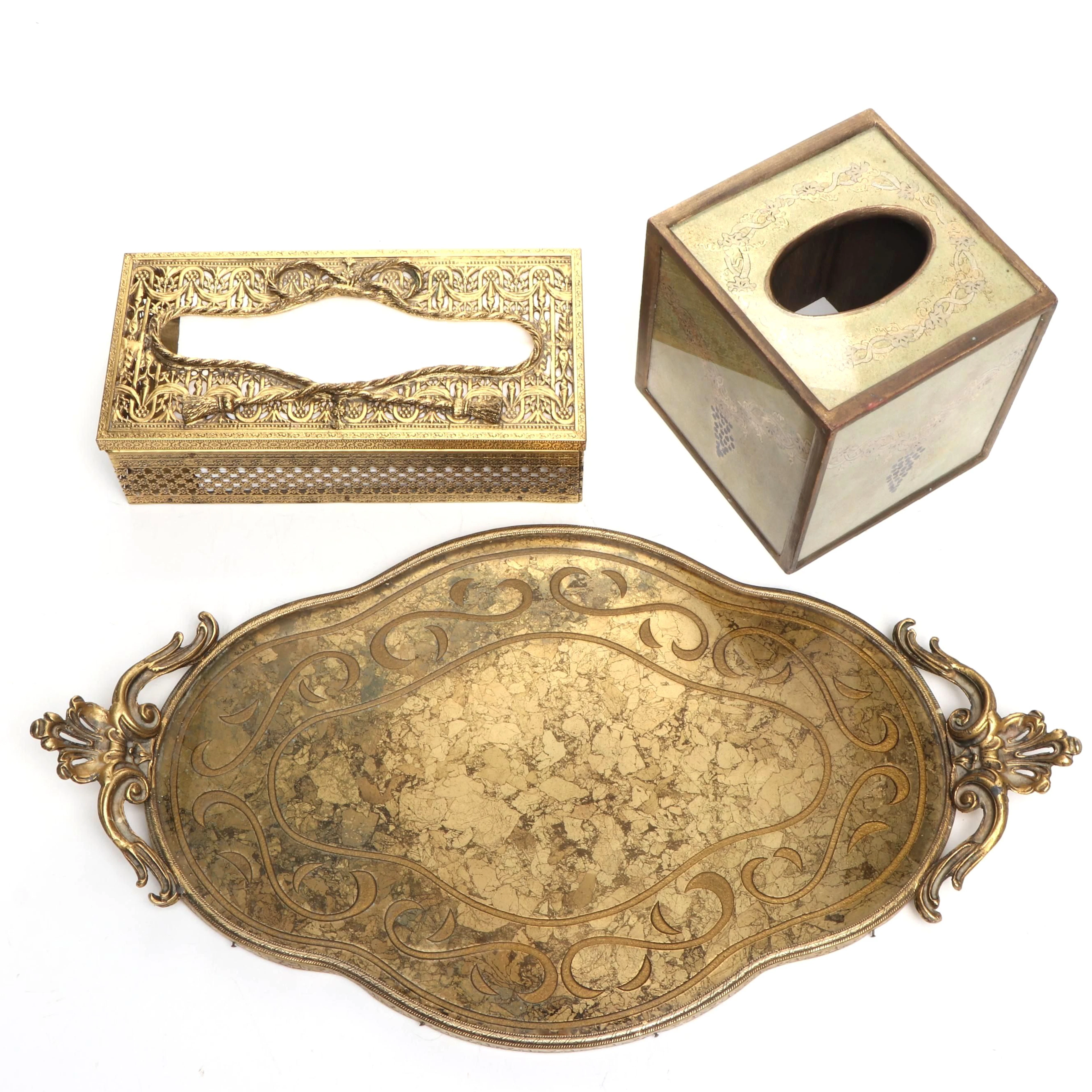 Hollywood Regency Style Brass Tissue Holder with More Bathroom Accessories