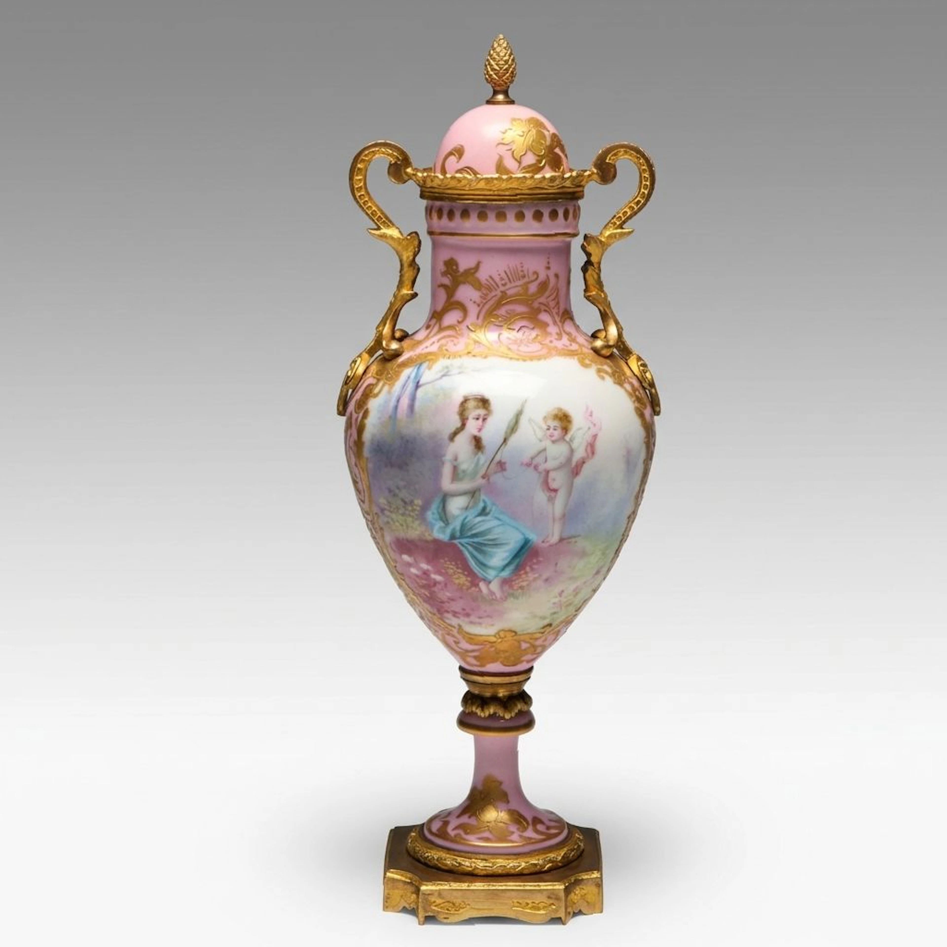 French Hand-Painted Porcelain Lidded Urn
