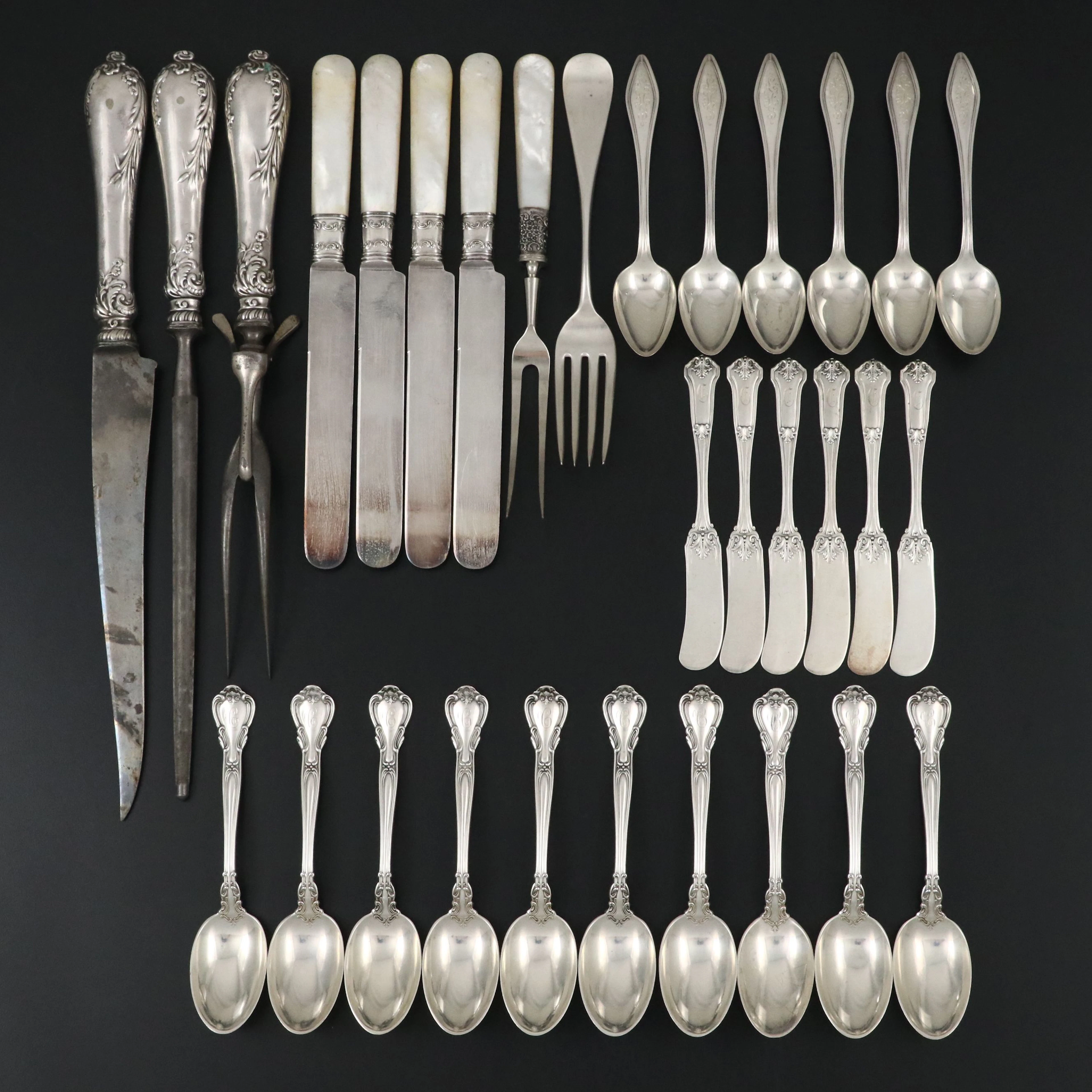 Gorham "Chantilly" Sterling Teaspoons with Mother-of-Pearl and More Utensils