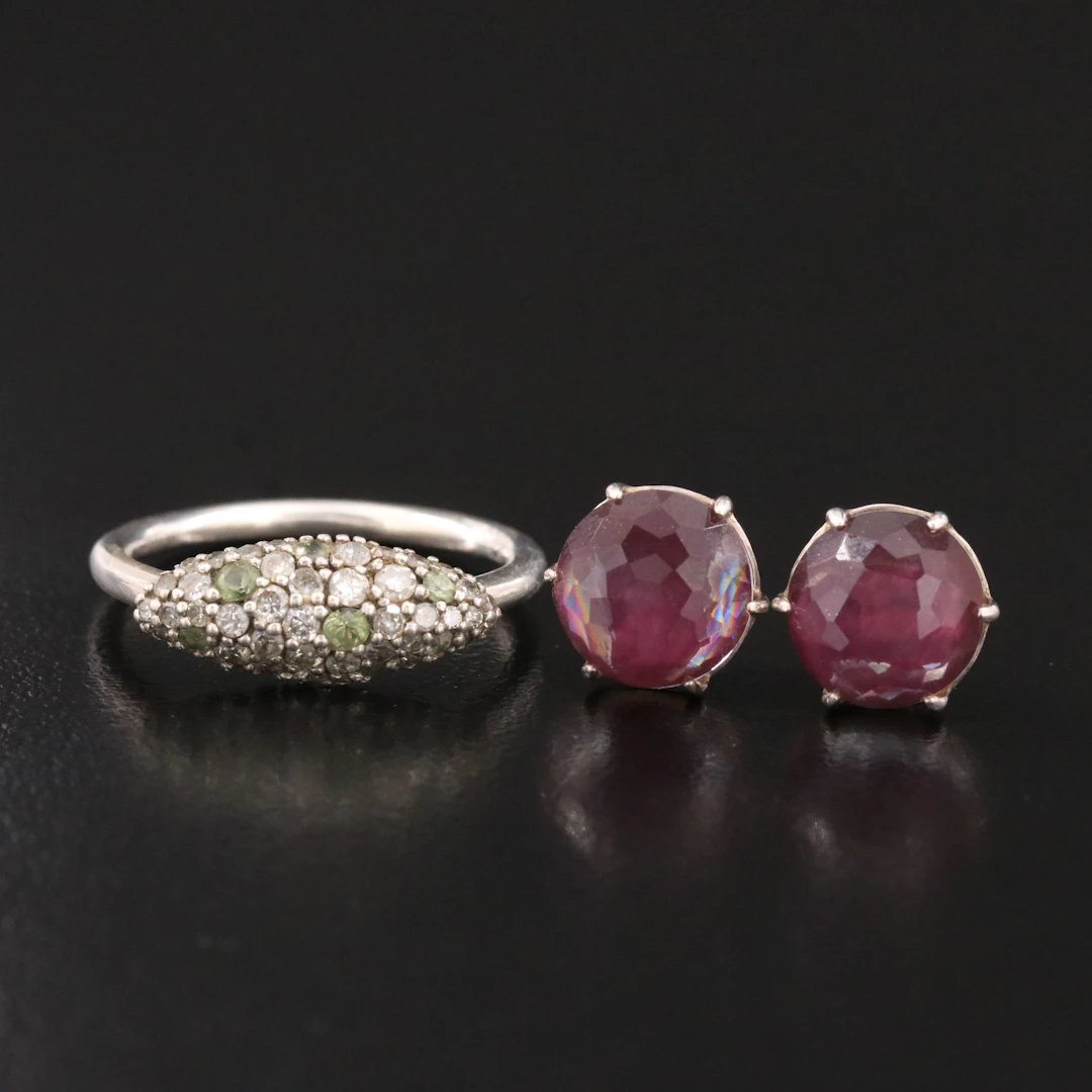 Alexis Bittar Sterling Diamond Ring & Ippolita Quartz Triplet Solitaire