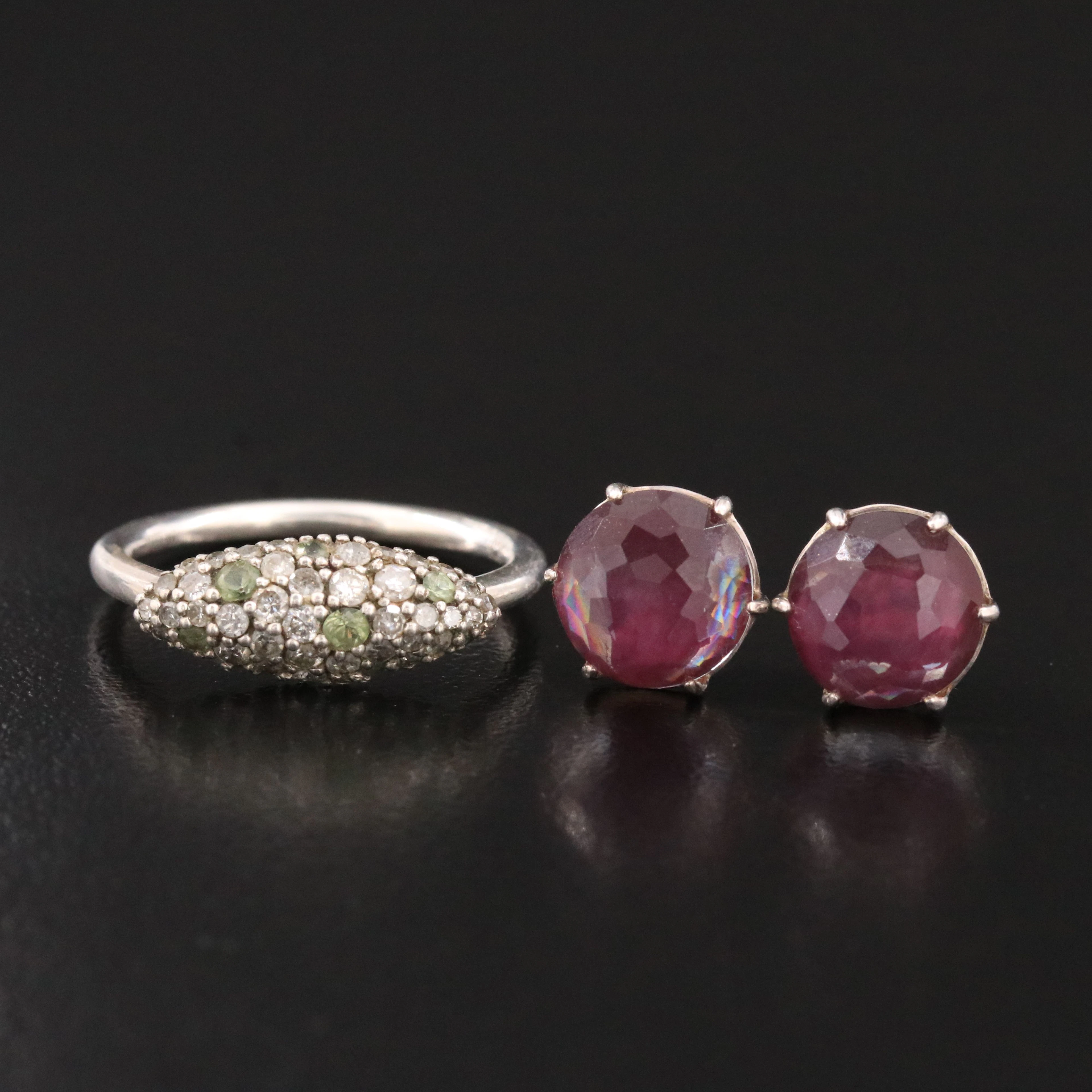 Alexis Bittar Sterling Diamond Ring & Ippolita Quartz Triplet Solitaire
