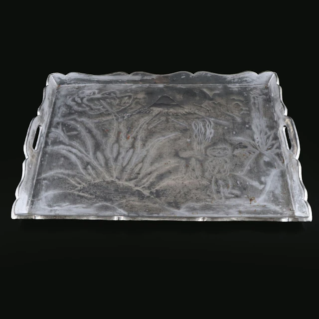 Mexican Etched Metal Tray, Mid to Late 20th Century