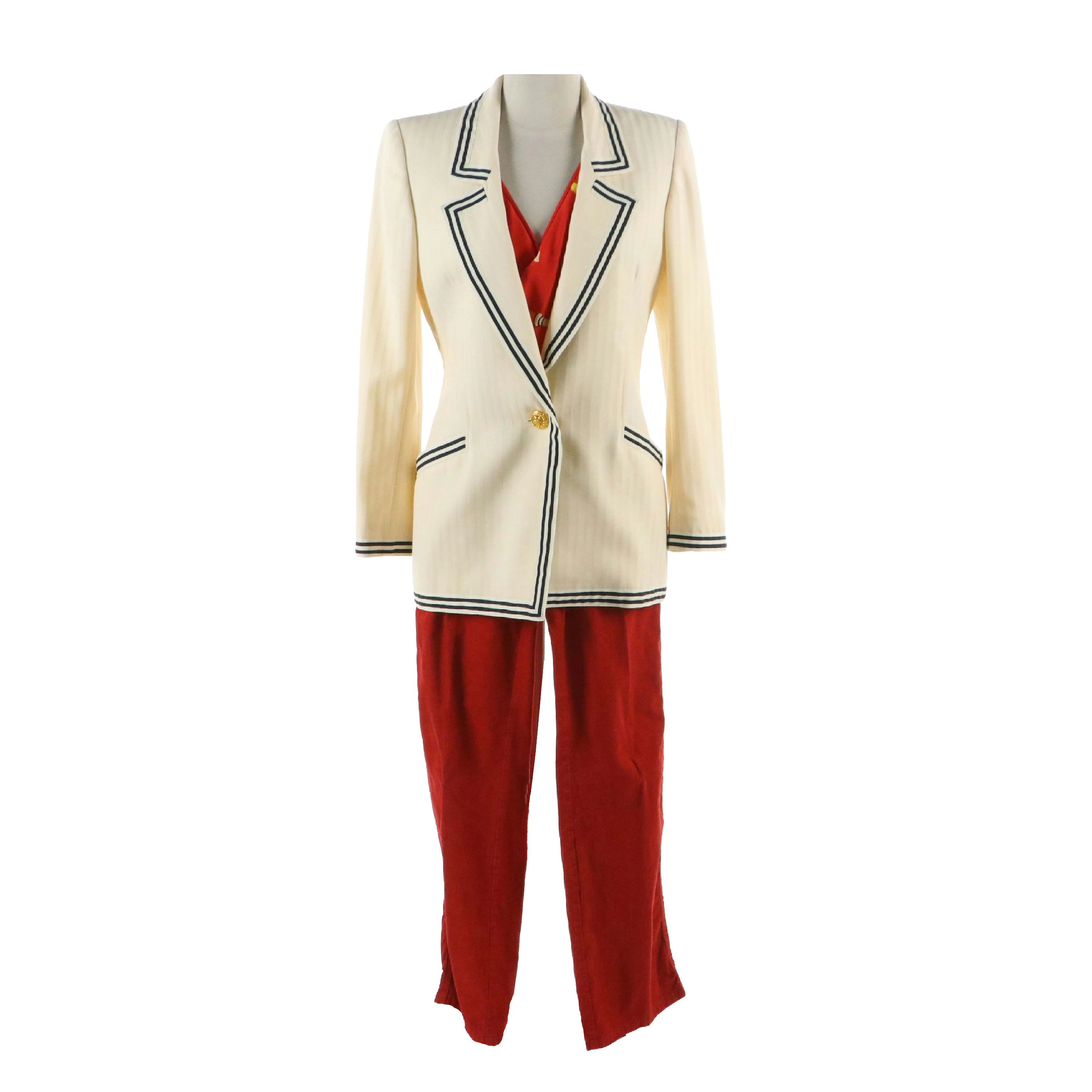 Vintage Emanuel Ungaro Wrap Top & White Blazer With Armani Collezioni Red Jeans