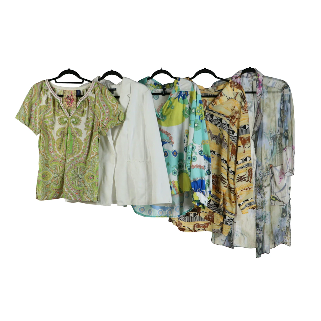 Escada Silk Printed Button-Up Top, Roberto Cavalli Short Sleeve Blouse & More