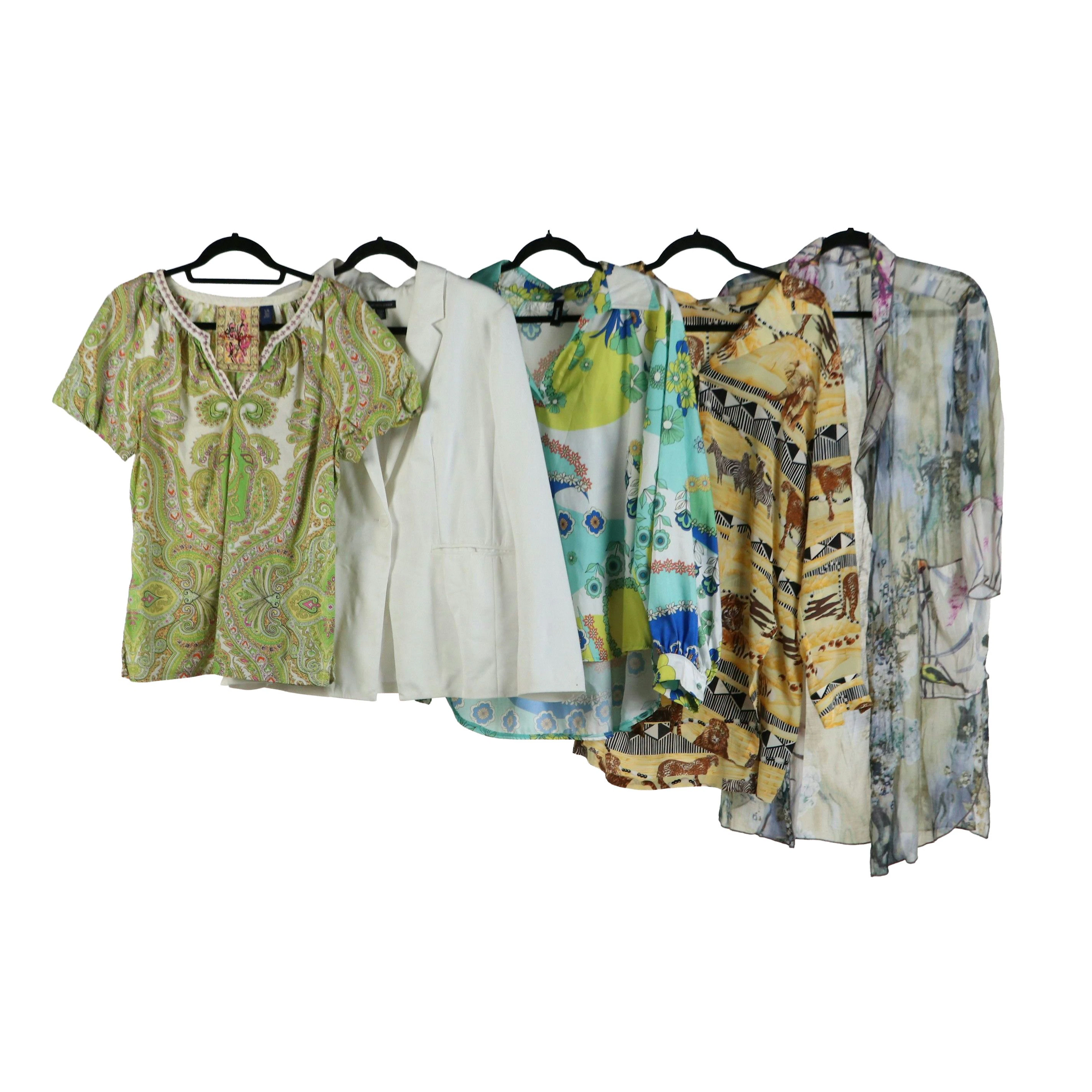 Escada Silk Printed Button-Up Top, Roberto Cavalli Short Sleeve Blouse & More