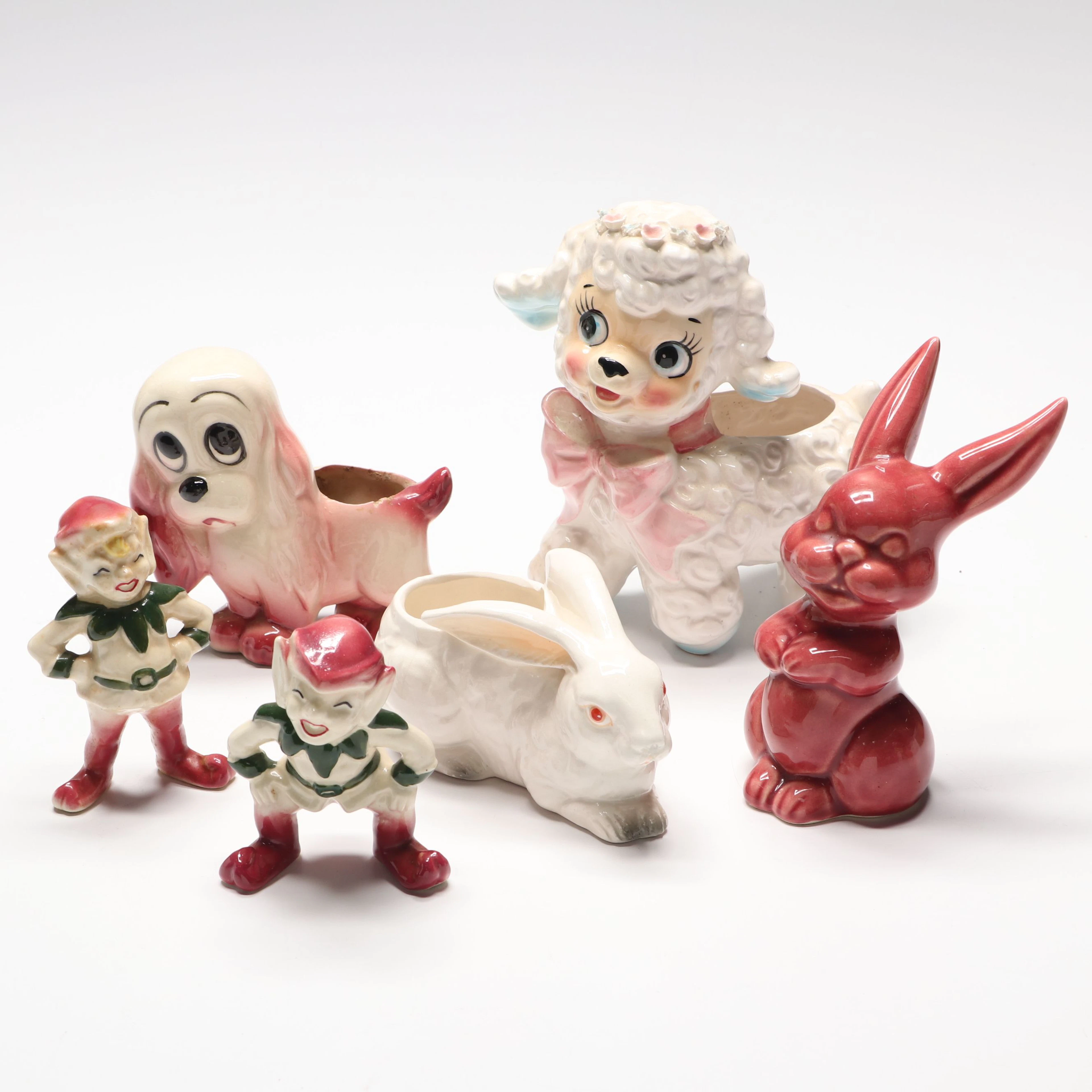 Vintage Ceramic Lamb Planter with More Novelty Planters and Figures