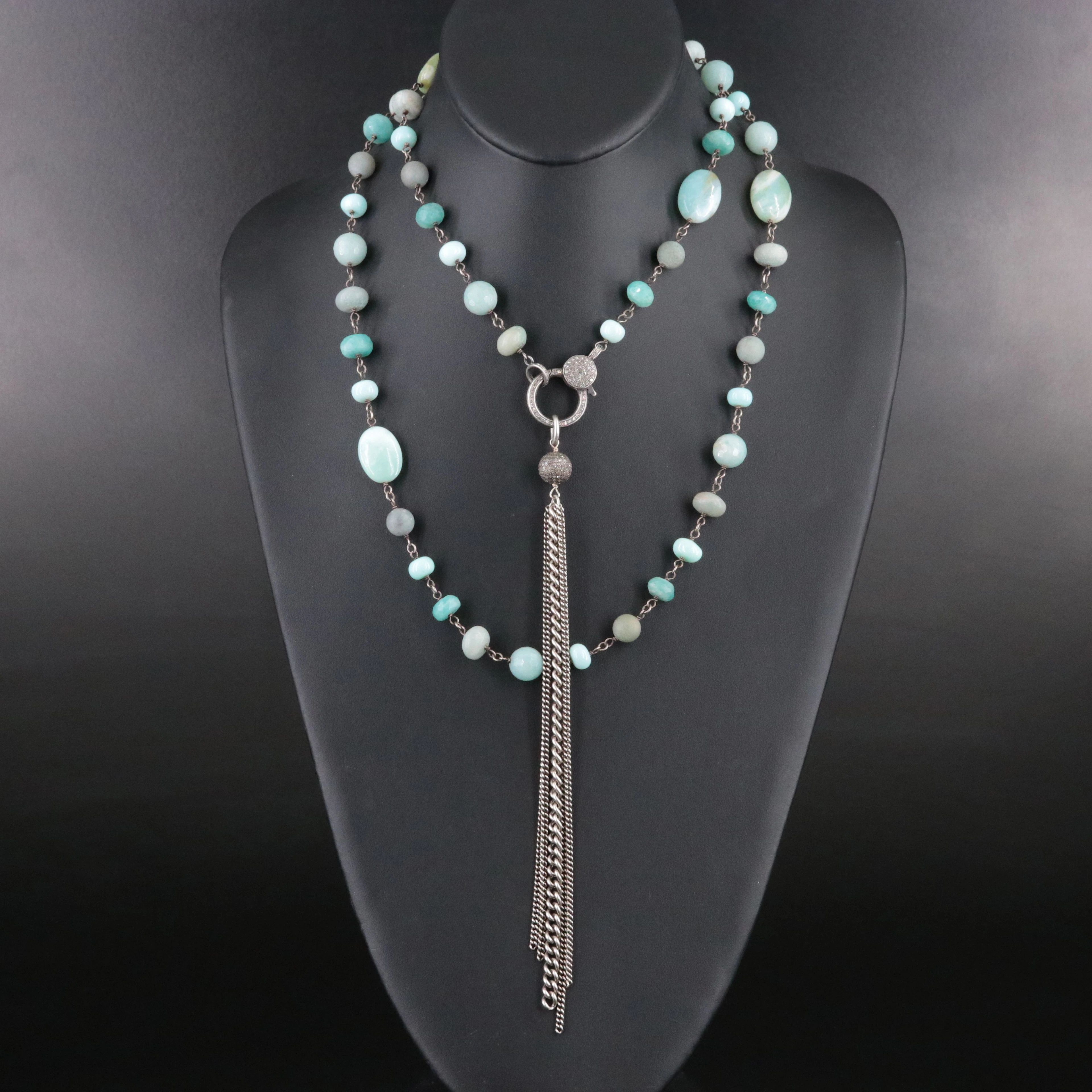 Sterling Necklace with Amazonite, Blue Opal & Diamonds Attributed