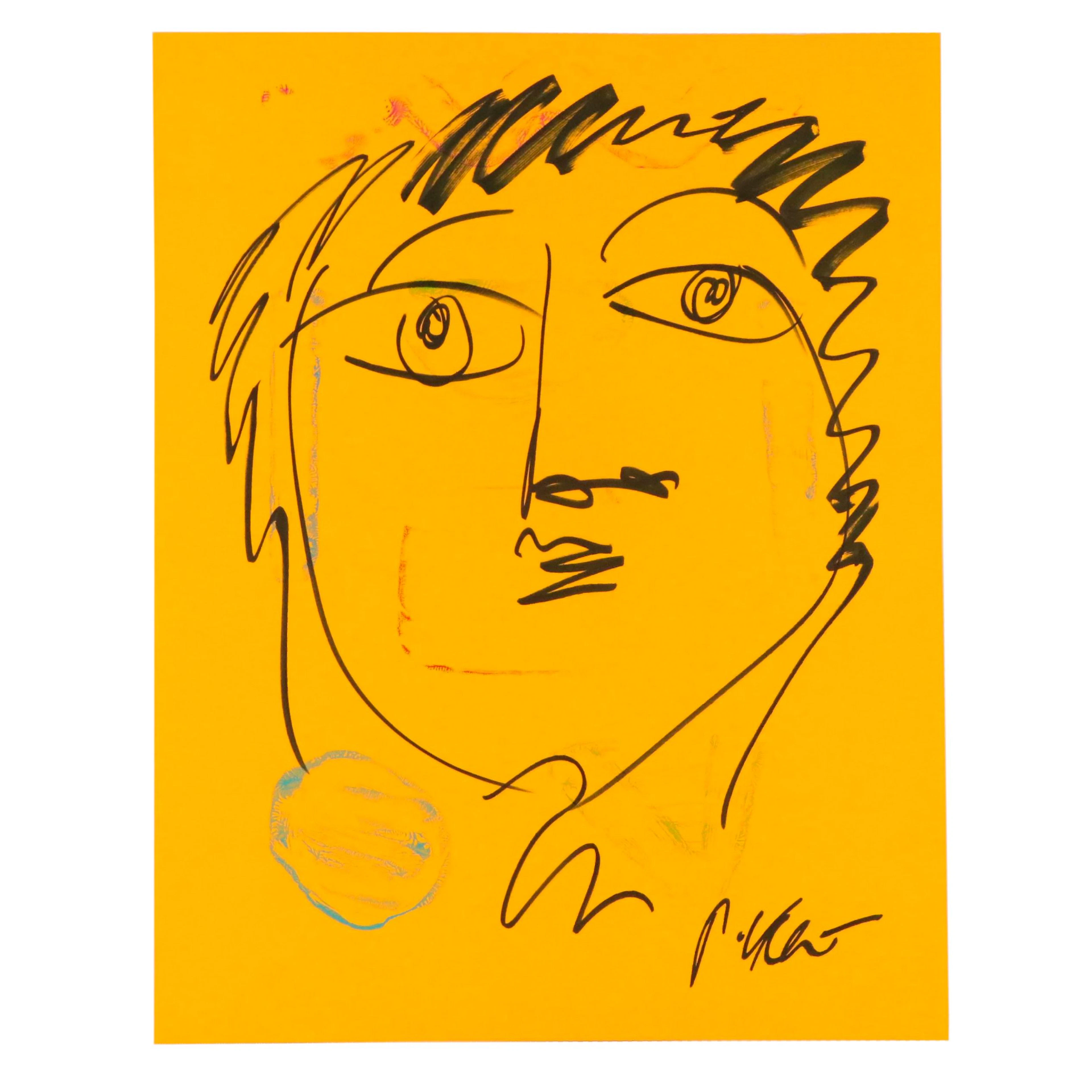 Peter Robert Keil Abstract Portrait Acrylic Painting, Late 20th Century