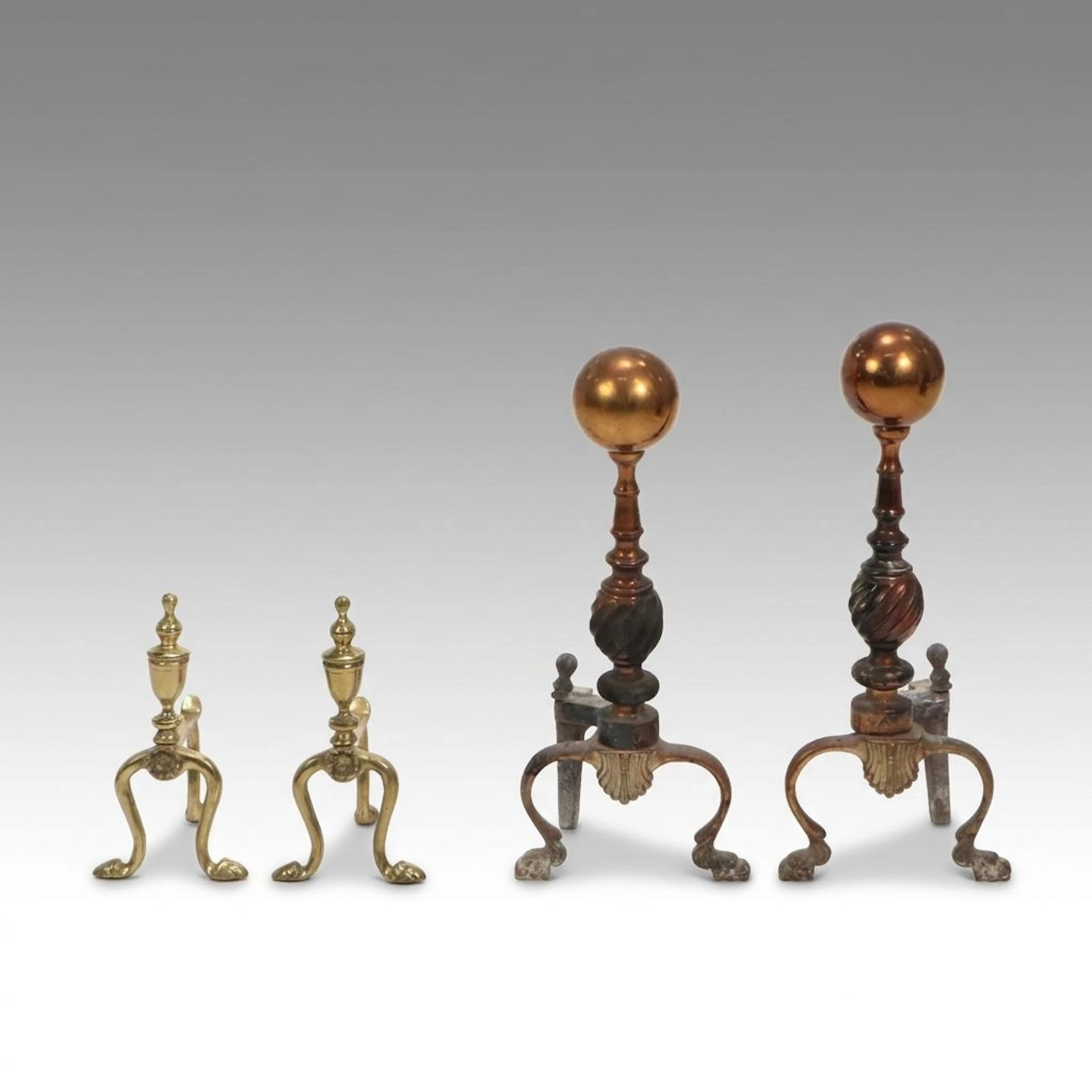 Chippendale Style Copper Plated and Brass Andirons, 20th Century