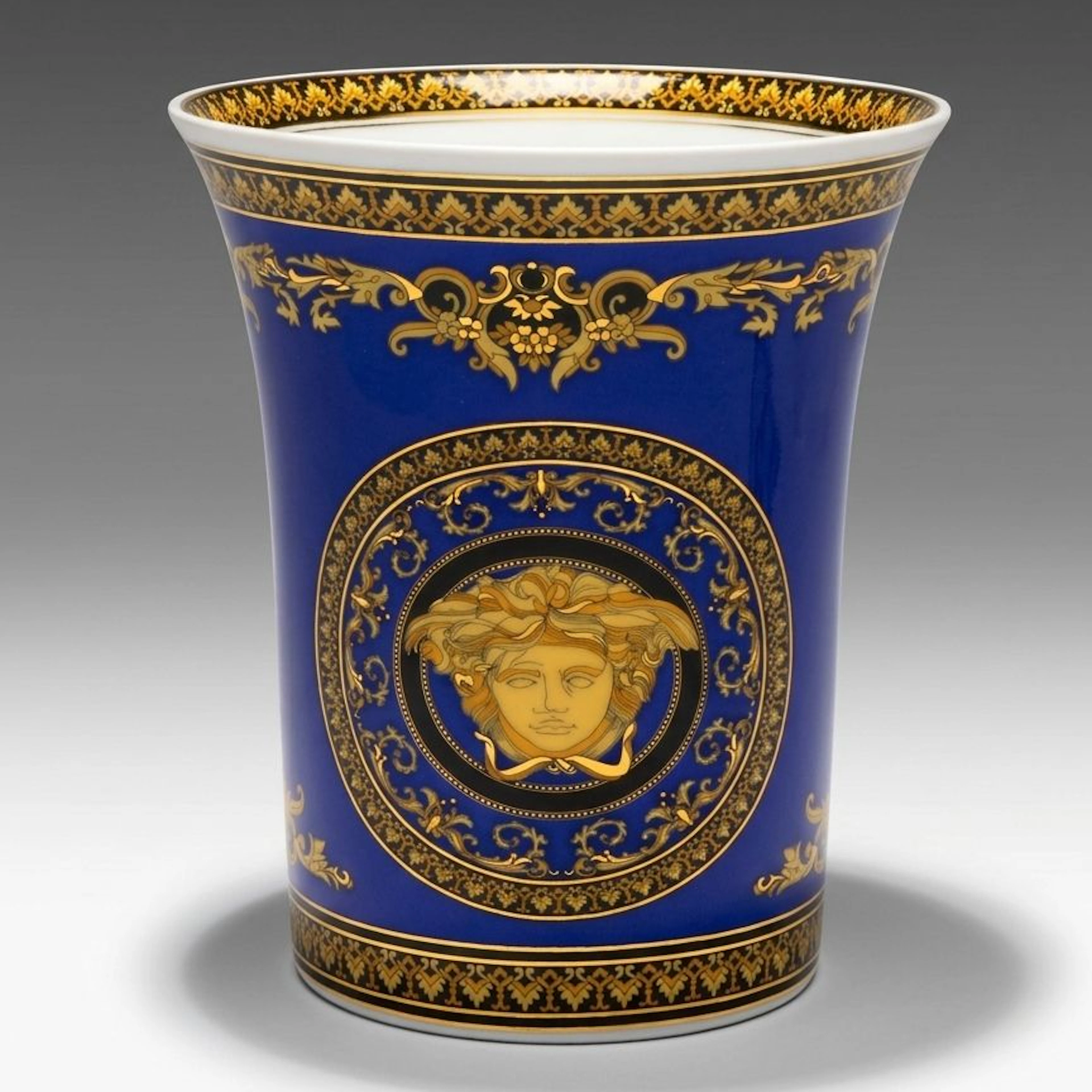 Rosenthal for Versace "Medusa Blue" Gilt Porcelain Vase, 21st Century