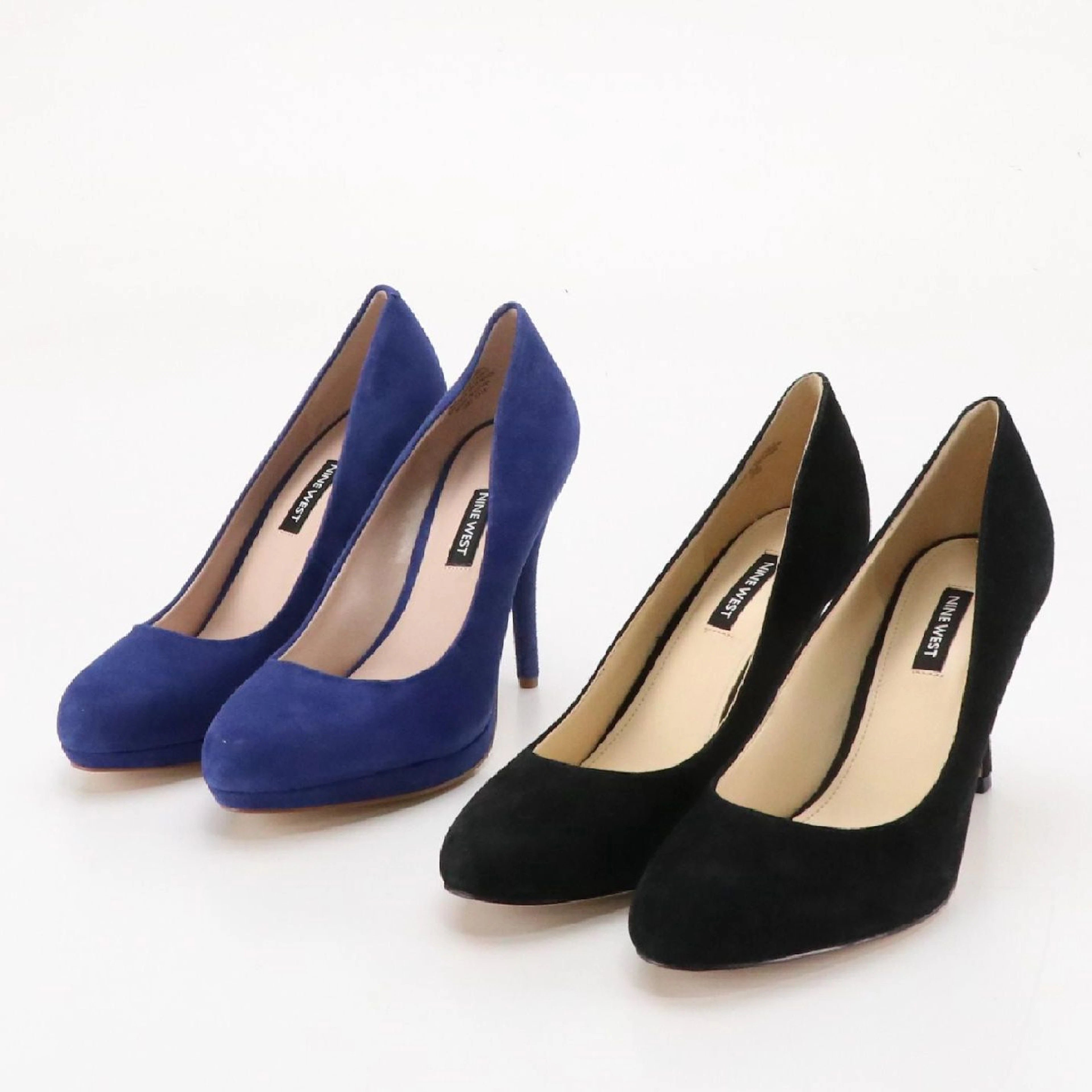 Nine West Black Ditto and Royal Blue Kristal Platform Pumps in Suede Leather
