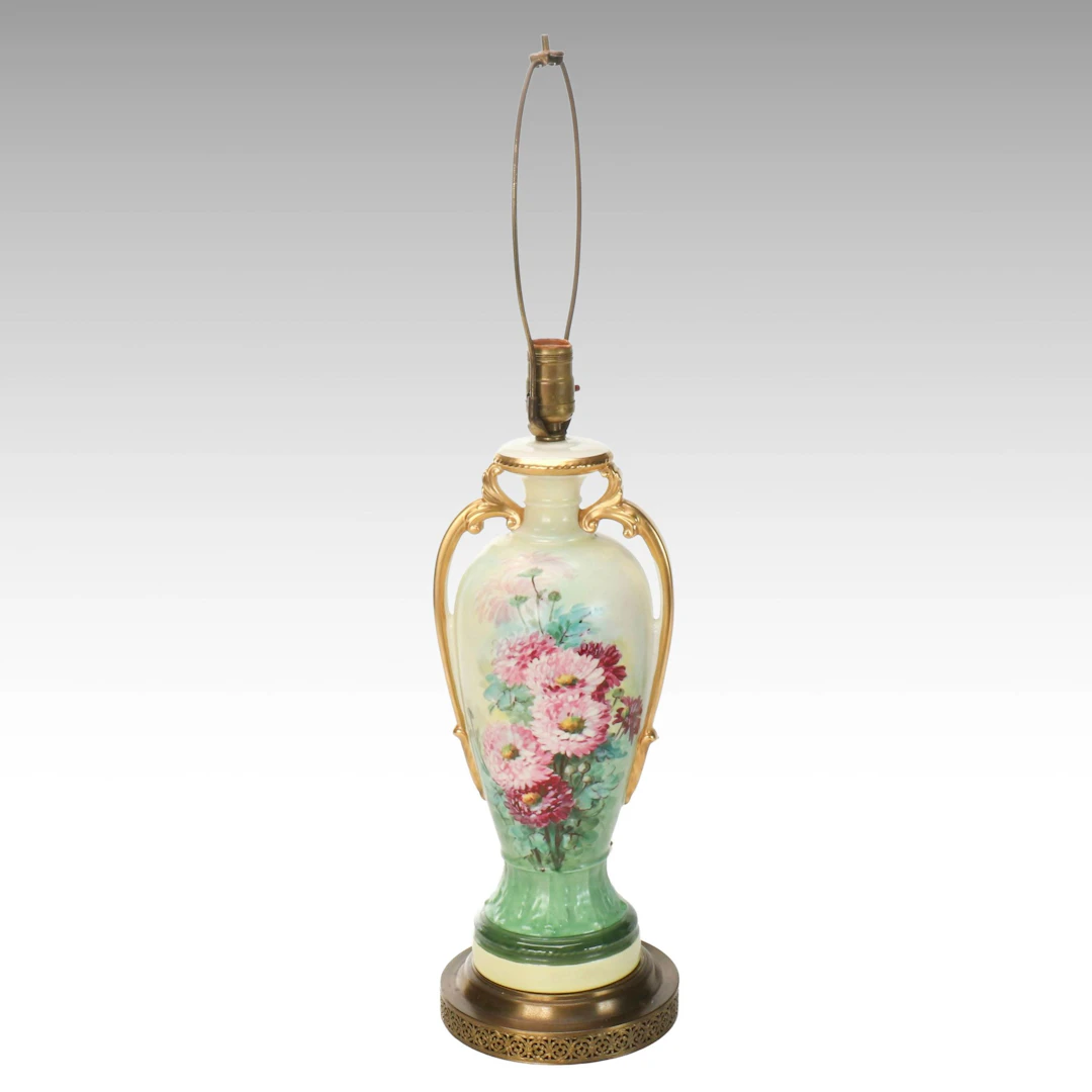 Victorian Hand-Painted Porcelain Table Lamp Signed C. F. Koenig
